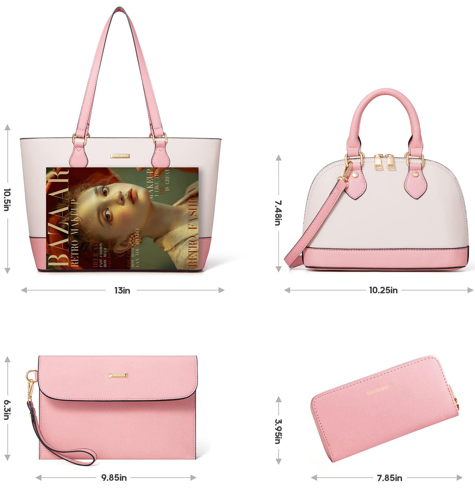 4PCS Women Fashion Handbags Purses Wallet Shoulder Bags Casual Tote Bag Crossbody Bags, Handbag Set Gift for Ladies Girls
