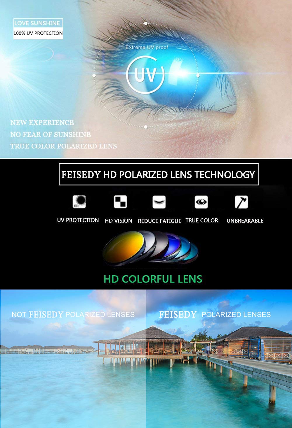 FEISEDY Polarized Women Square Sunglasses Sparkling Composite Shiny Frame B2289