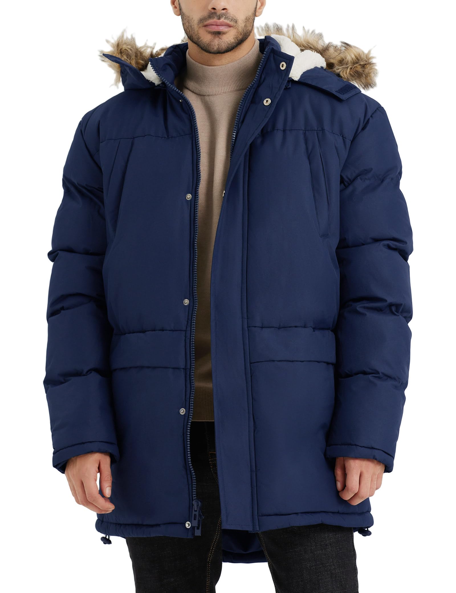 Men's Long Winter Hooded Jacket Warm Windproof Puffy Coat Padded Thicken Parka Jackets