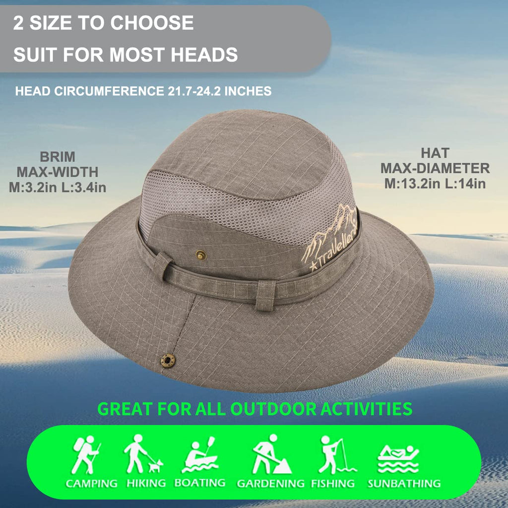 Sun Hat for Men, Cotton Embroidery Summer Outdoor Sun Protection Wide Brim Bucket Hat Foldable Safari Boonie Hat