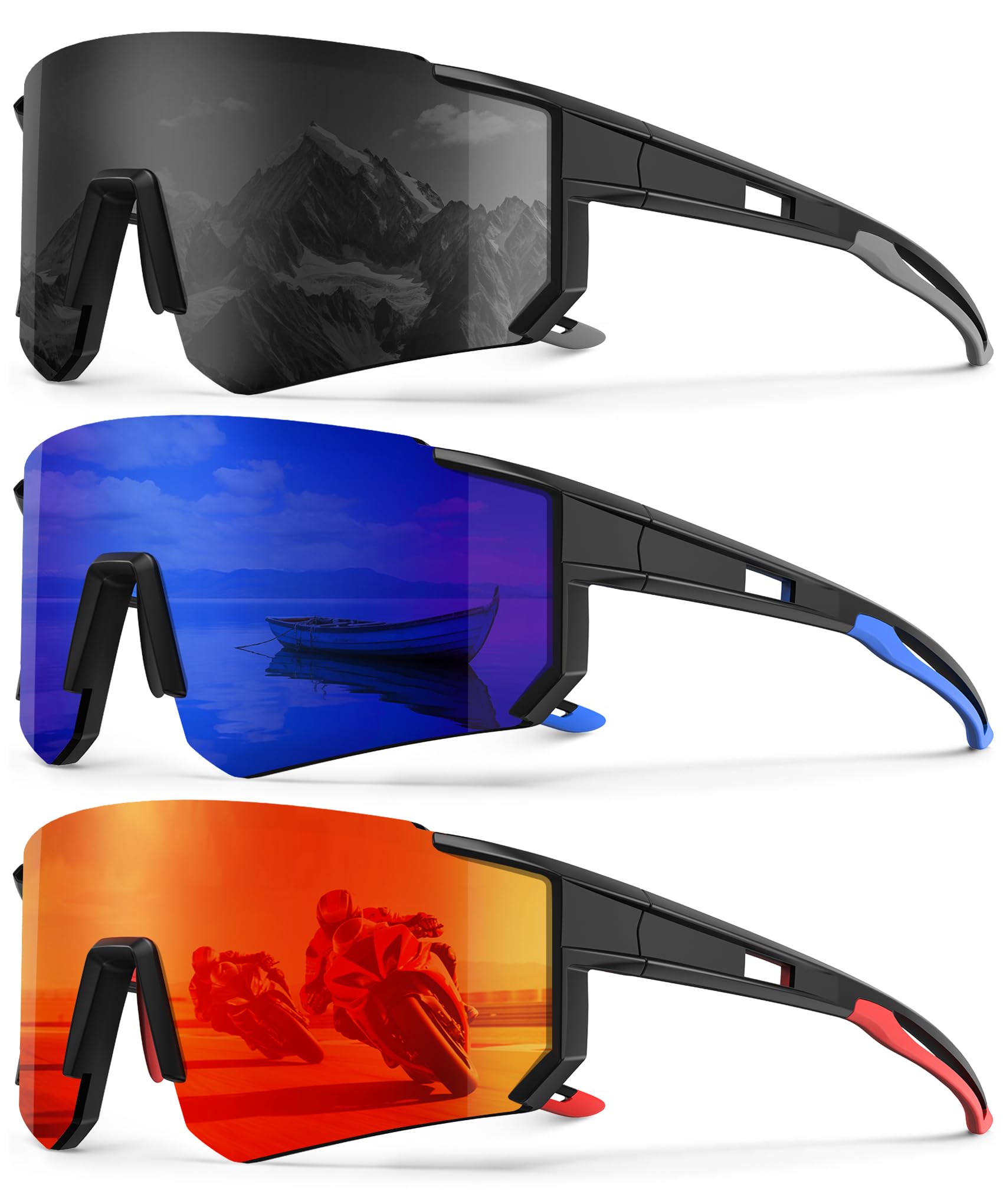 Polarized Sport Sunglasses-Men-Women Running-Sunglasses: Cycling Sun Glasses UV Protection Driving Fishing 3packs