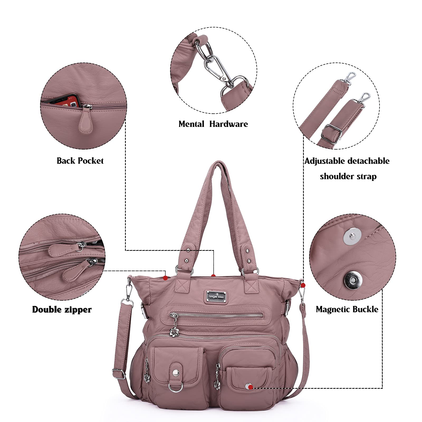 Angelkiss Purses and Handbag for Women Soft Leather Hobo Bags Satchel Shoulder Bags Ladies Tote Crossbody Bag