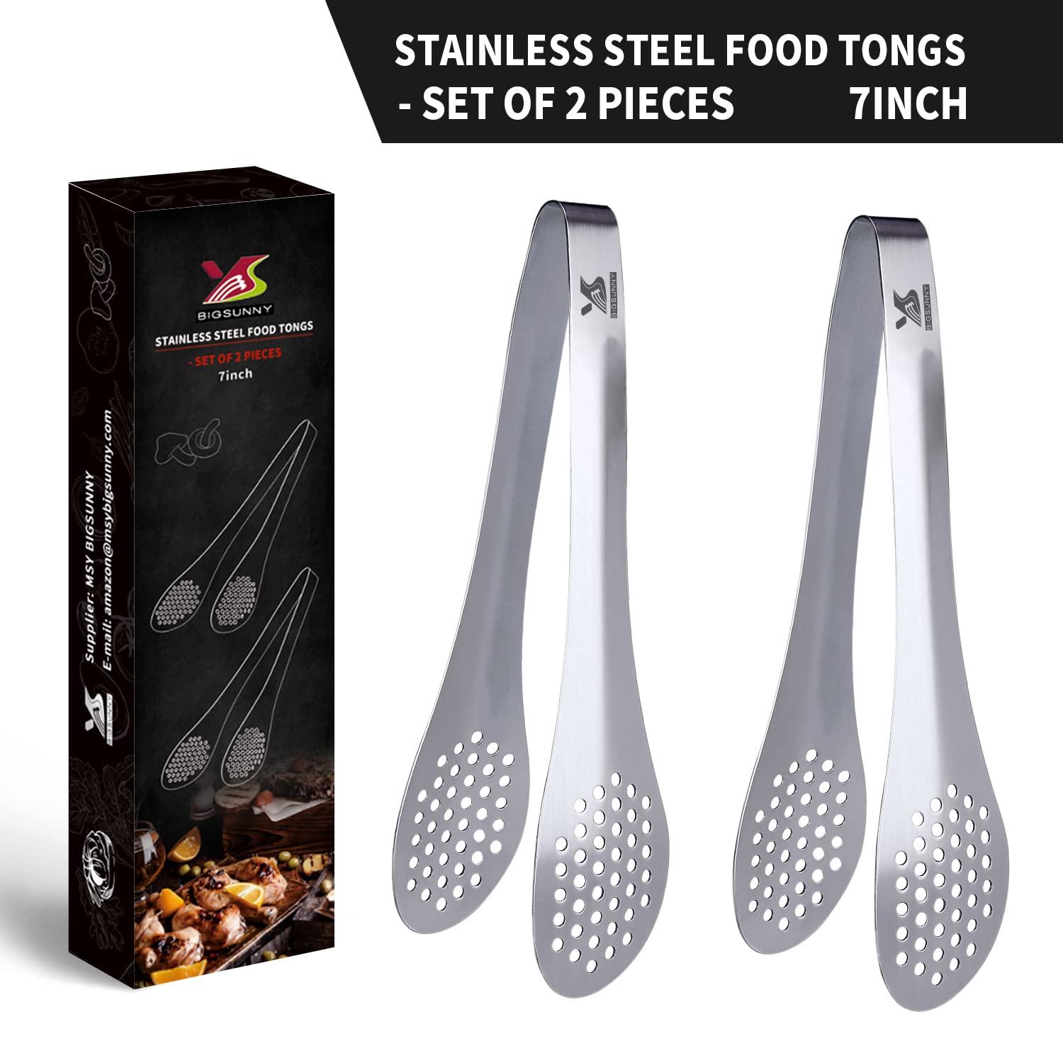 MSY BIGSUNNY 9 inch Buffet Tongs, Set of 2 Stainless Steel Food Serving Tongs