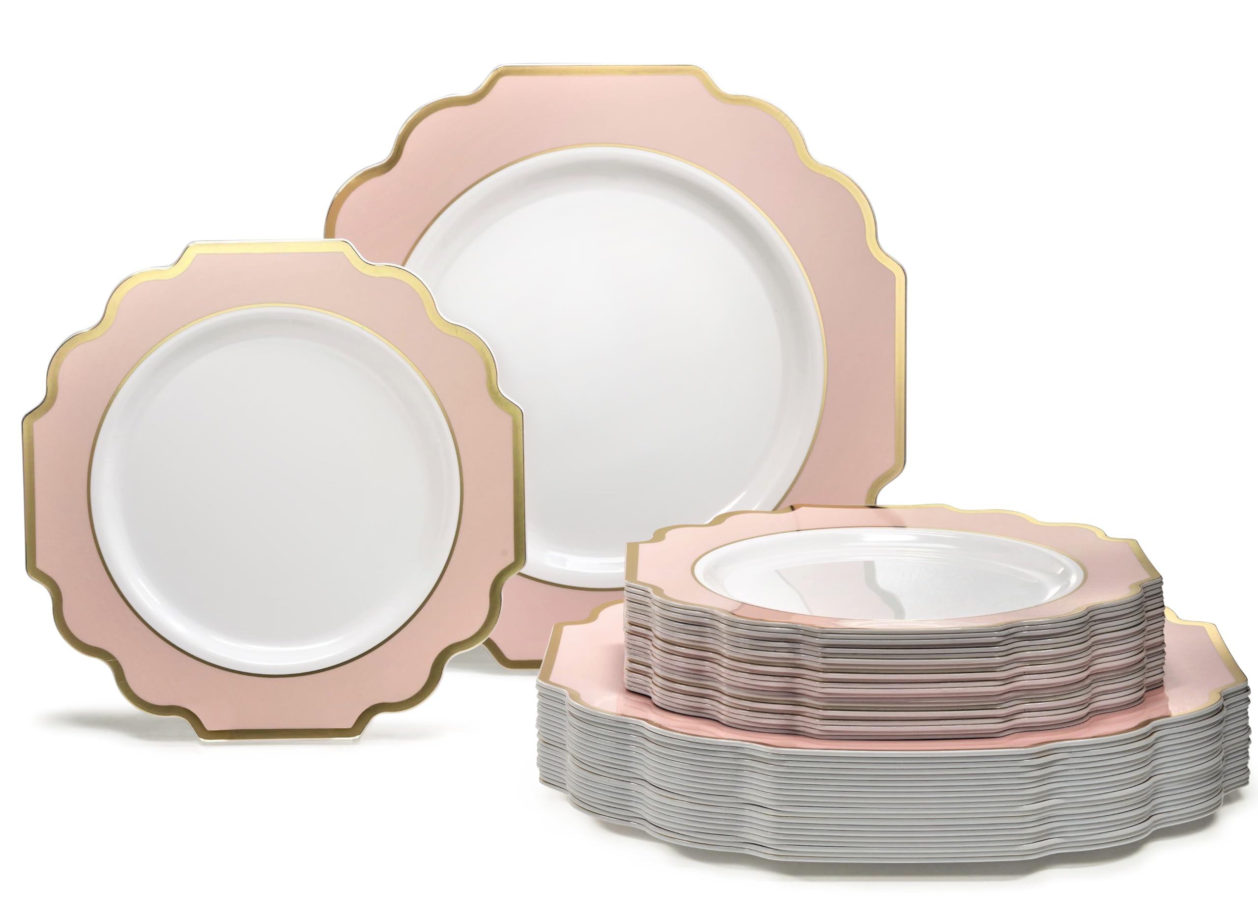 " OCCASIONS " 50 Plates Pack (25 Guests)-Heavyweight Wedding Party Disposable Plastic Plate Set -(25x10.5'' Dinner + 25x8'' Salad/Dessert) (Imperial White & Gold)