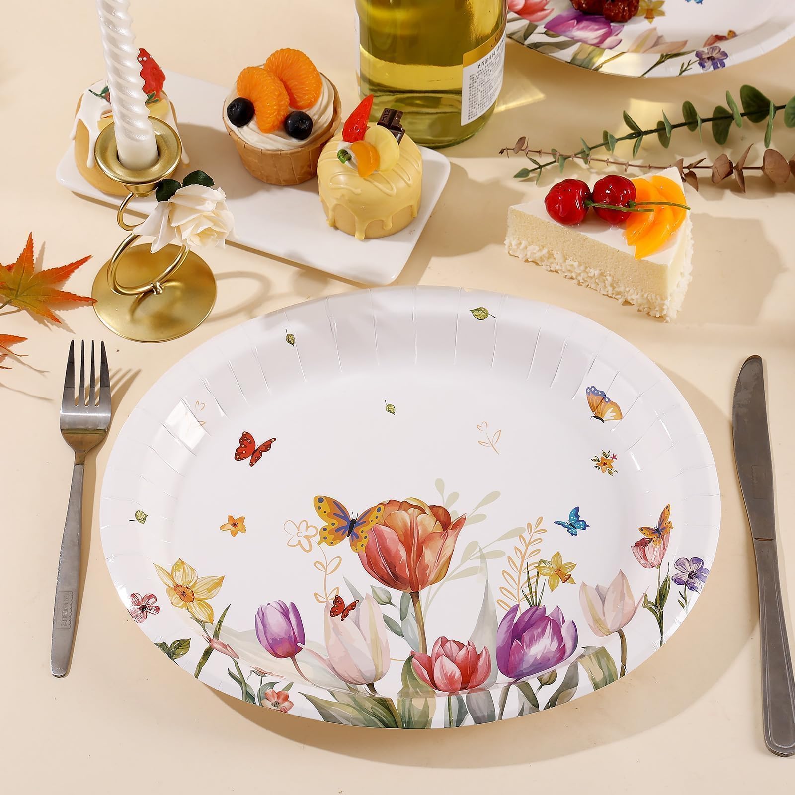 50 Pack Oval Thanksgiving Plates 12 x 10 Inch Thanksgiving Paper Plates Heavy Duty - Large Disposable Dinner Platters,Turkey Pumpkin Autumn Fall Harvest Thanksgiving Party Decor