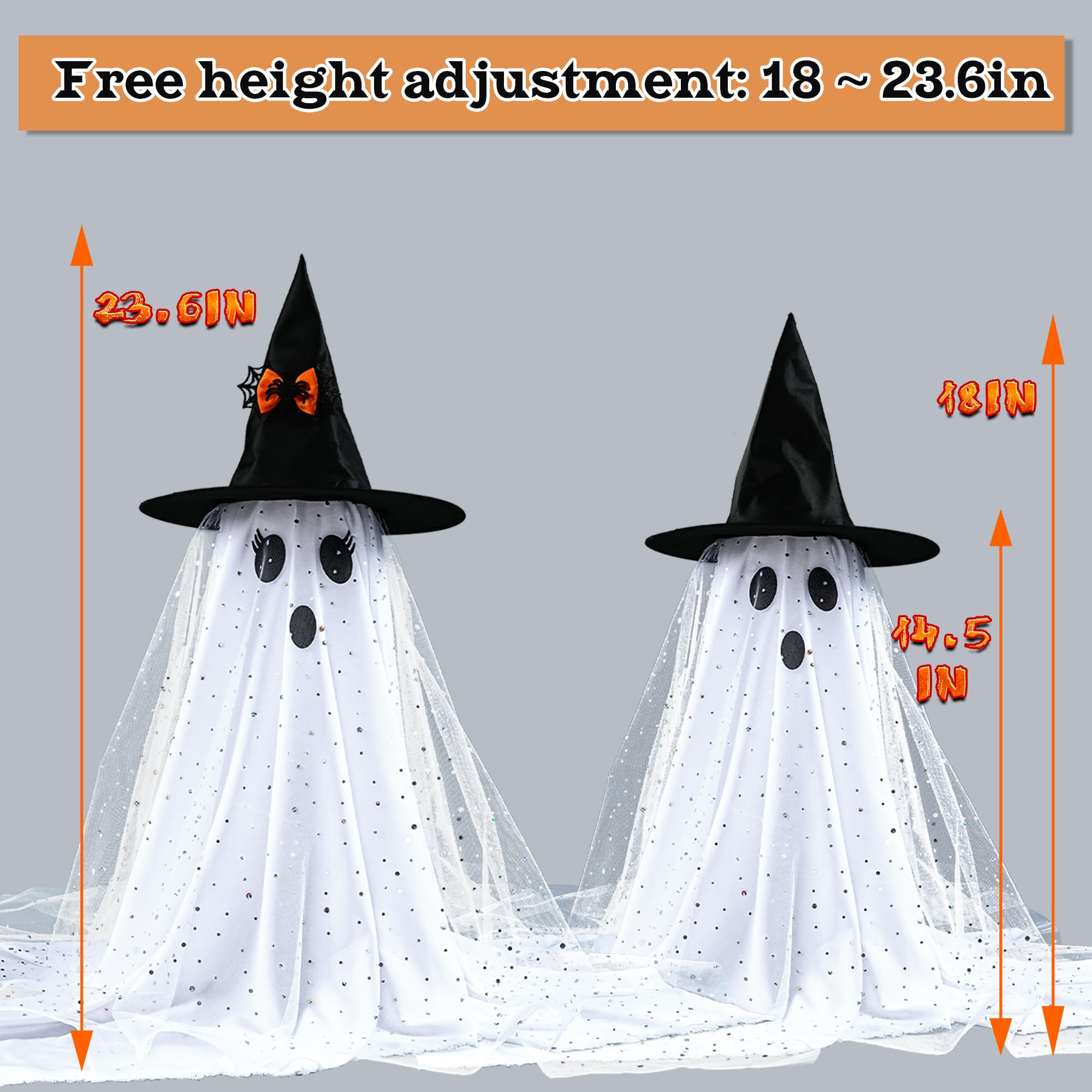 2Packs Halloween Decorations Outdoor,Halloweens Party Decoration Indoor,Spooky Ghost with Remote Control String Lights,Halloween-Ghost Lights for Porches Yards Gardens Lawn