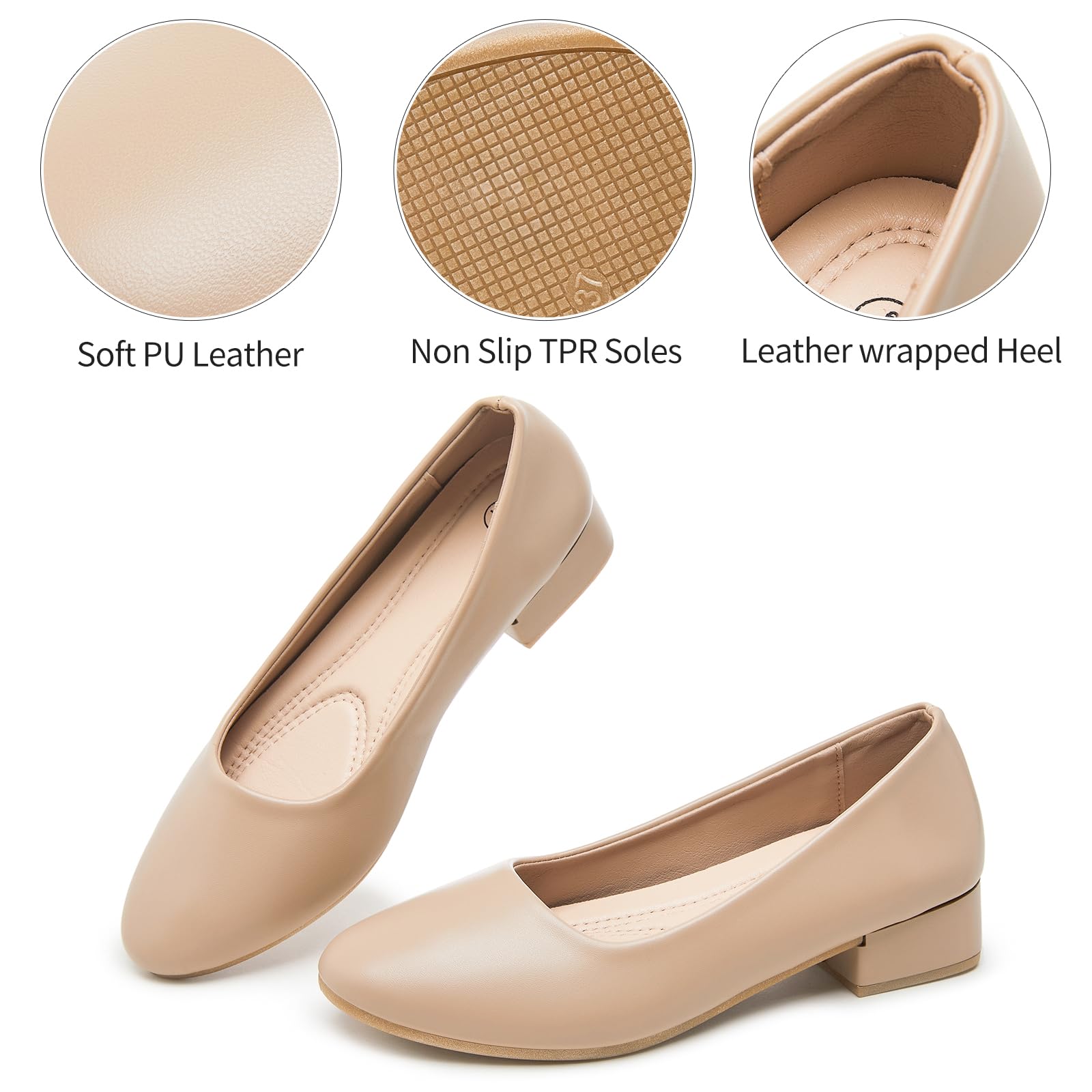 hash bubbie Women's Loafers Slip on Shoes Chunky Low Block Heels Closed Toe Pumps Shoes Office Shoes Ladies Elegant Wedding Dress Shoes