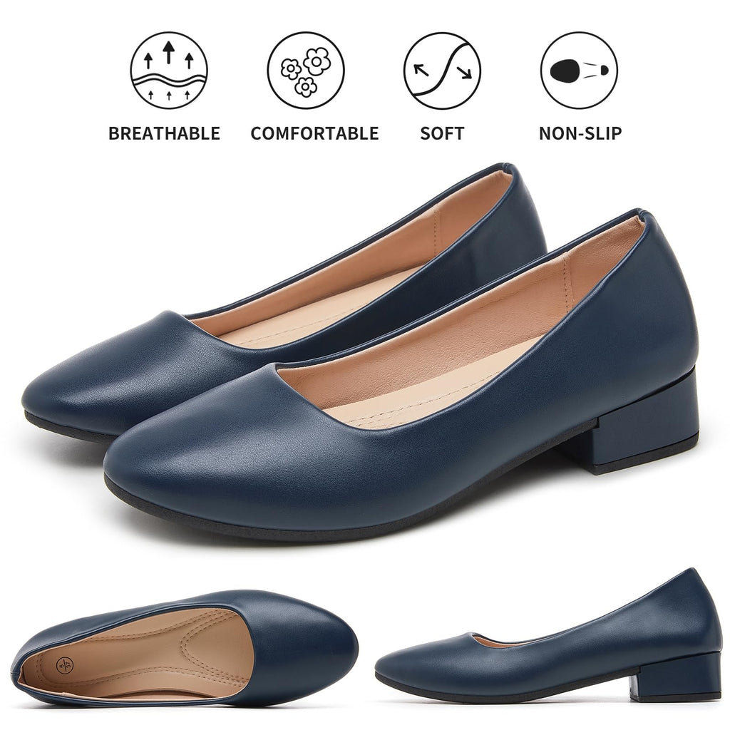 hash bubbie Women's Loafers Slip on Shoes Chunky Low Block Heels Closed Toe Pumps Shoes Office Shoes Ladies Elegant Wedding Dress Shoes