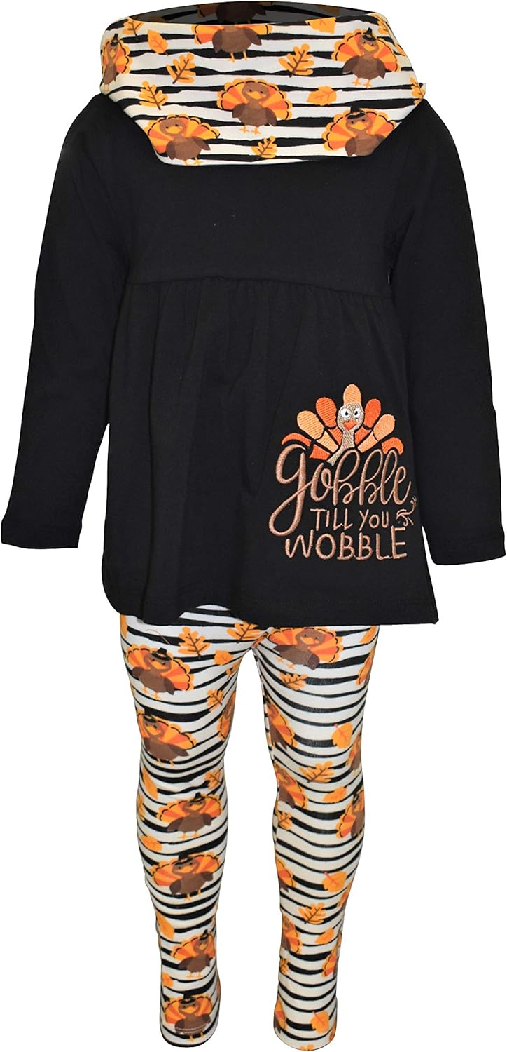 Unique Baby Girls Kids Toddler 3pc Outfit Set Long Sleeve Cotton Blend Tunic Top Leggings and Scarf