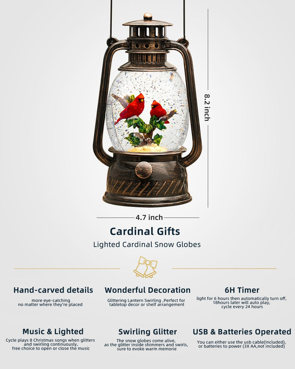 Fall Decor Snow Globe Thanksgiving Decoration Turkey Lantern Light-Up 6H Timer Halloween Pumpkin Glitter Autumn Scene Snow Globes Fall Decoration for Home