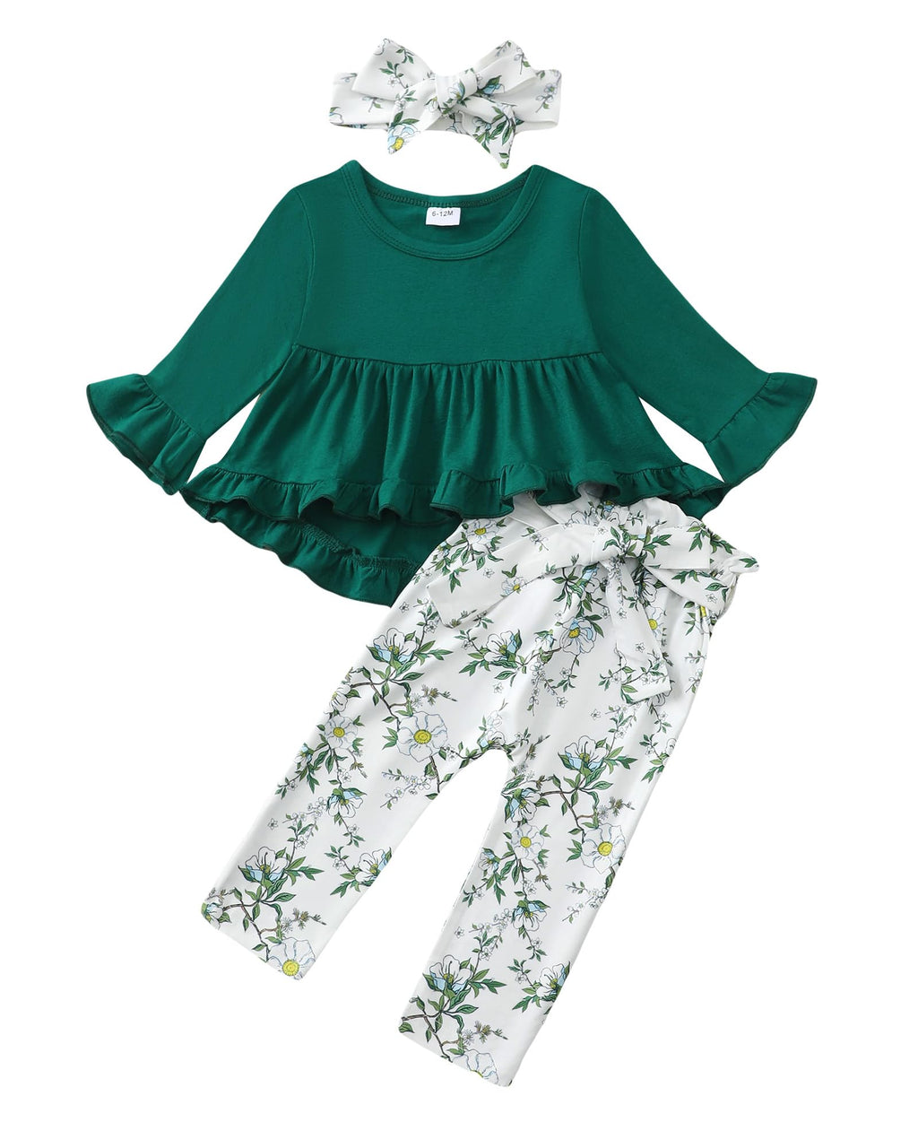 Kucnuzki Baby Girl Clothes Toddler Girl Outfit Ruffle Sleeve Shirt Floral Pant Set Fall Winter Clothing for Girl