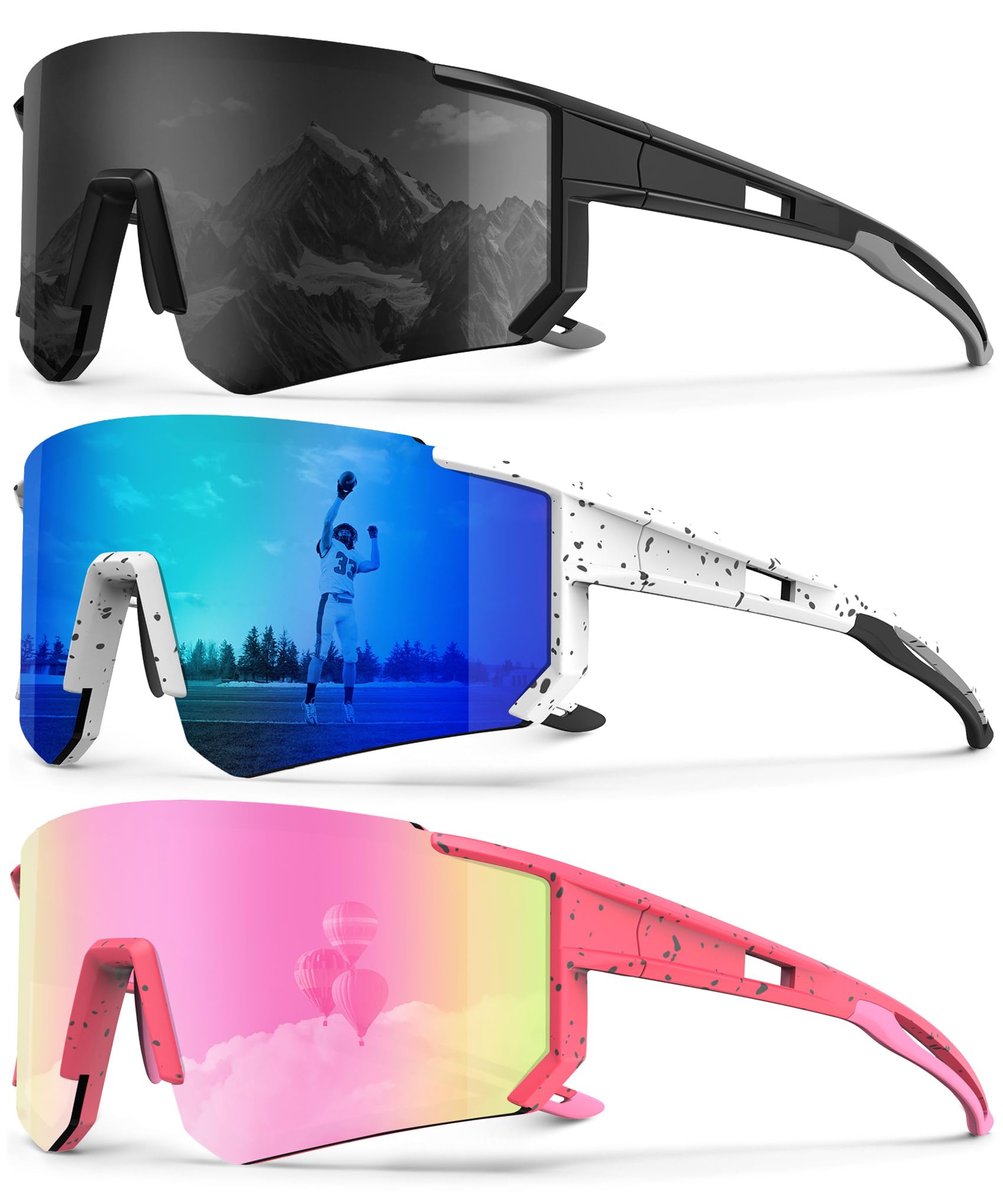 Polarized Sport Sunglasses-Men-Women Running-Sunglasses: Cycling Sun Glasses UV Protection Driving Fishing 3packs