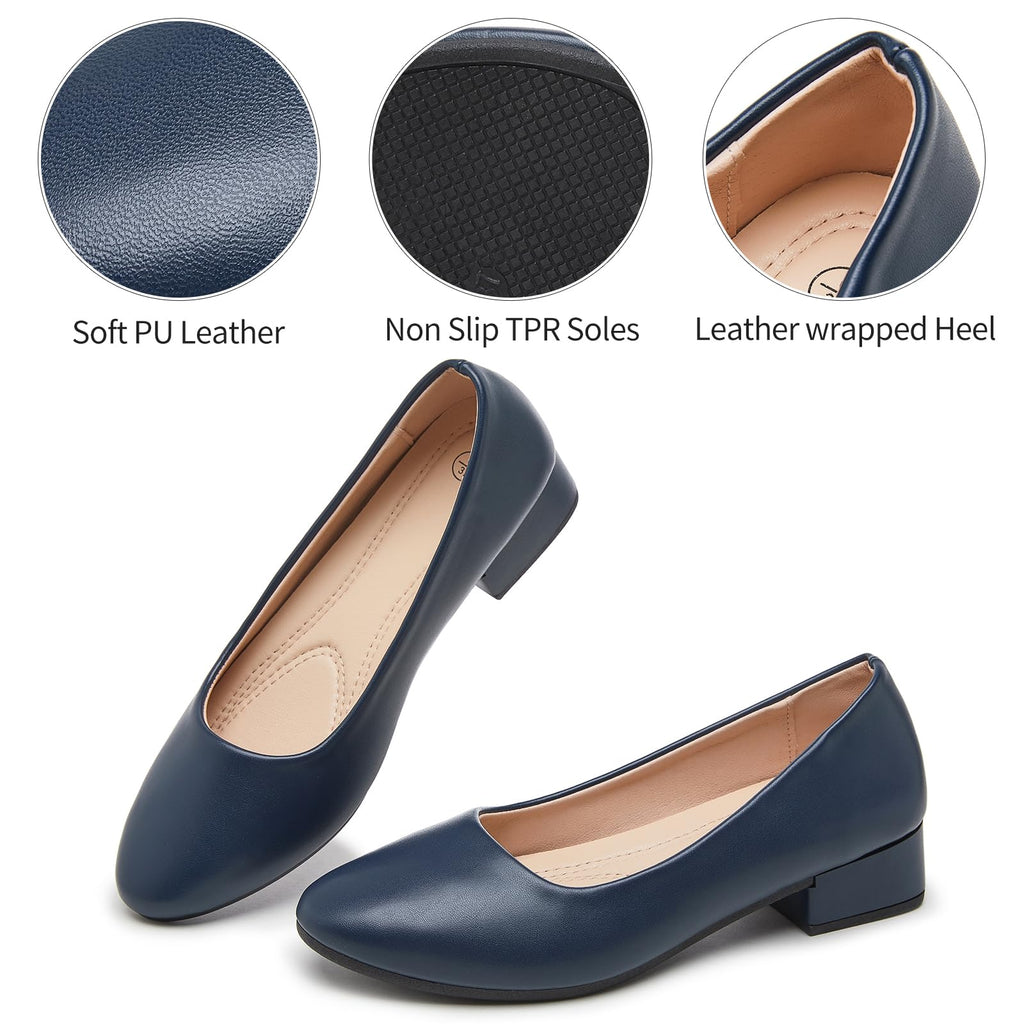 hash bubbie Women's Loafers Slip on Shoes Chunky Low Block Heels Closed Toe Pumps Shoes Office Shoes Ladies Elegant Wedding Dress Shoes