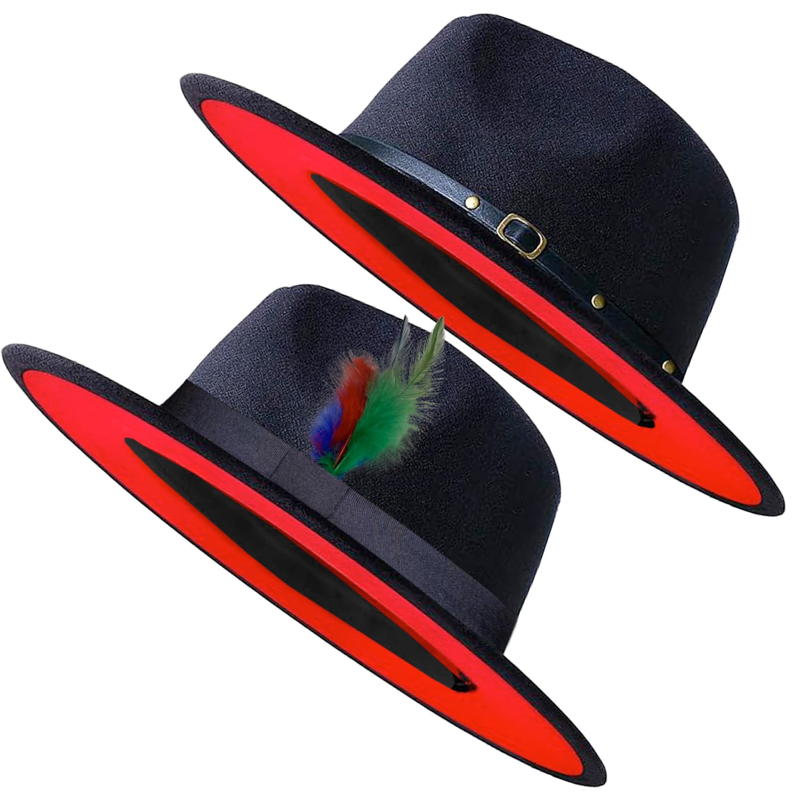 2 Pack Classic Fedora Hat for Men & Women Wide Brim Felt Panama Floppy Hat Black