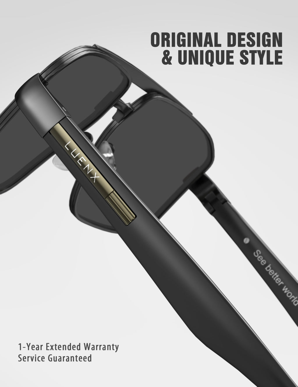 LUENX Aviator Sunglasses for Men Square Polarized Polygon Lens - UV 400 Protection