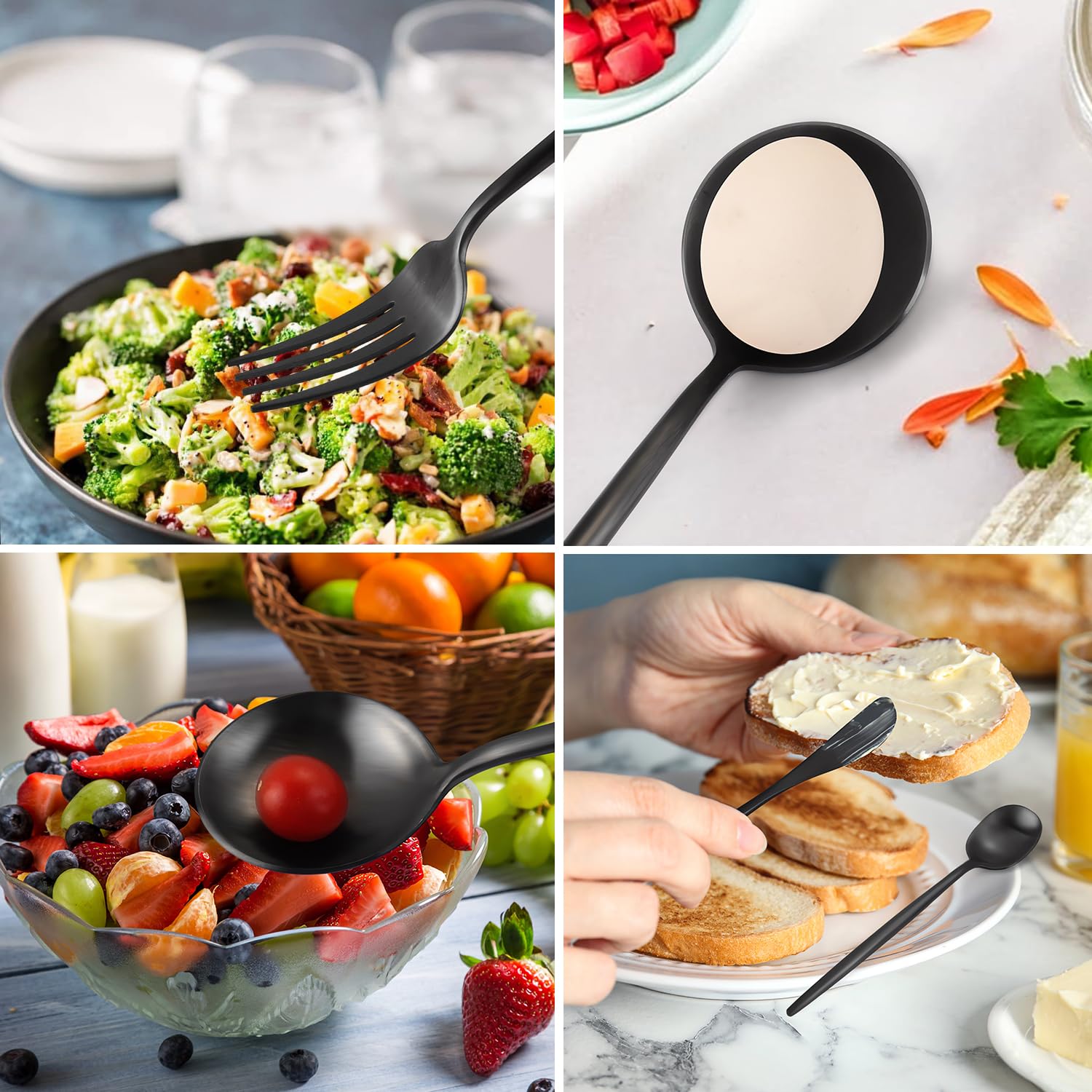 Gold Stainless Steel Serving Utensils Set, 5 Pcs - 10.8 Inch Serving Fork, 10.3 Inch Slotted Spoon, Sugar Spoon, Butter Knife for Buffet