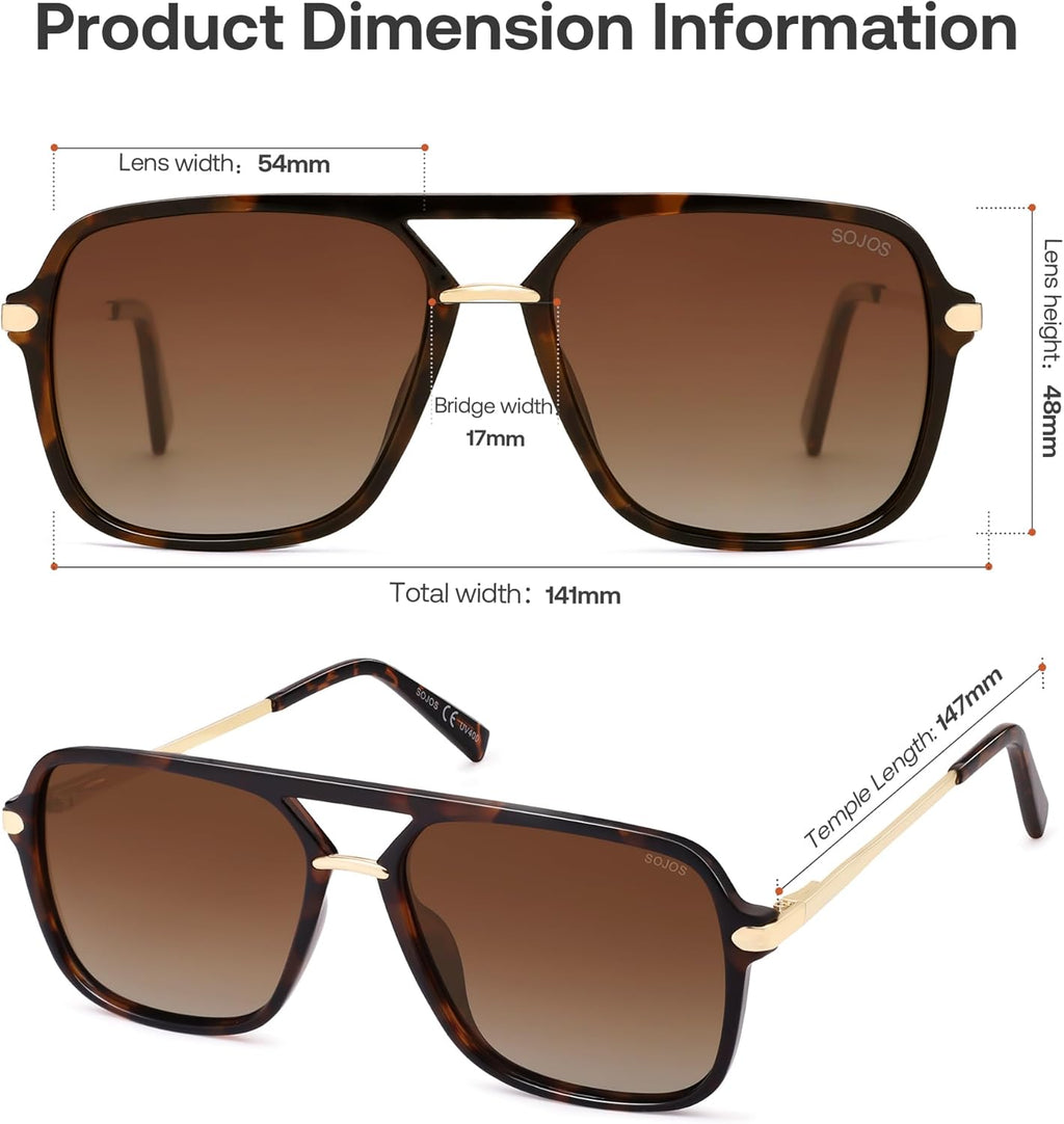 SOJOS Sunglasses for Women & Men, Square, Retro, Polarized Lens, Trendy Aviator, 90s Shades