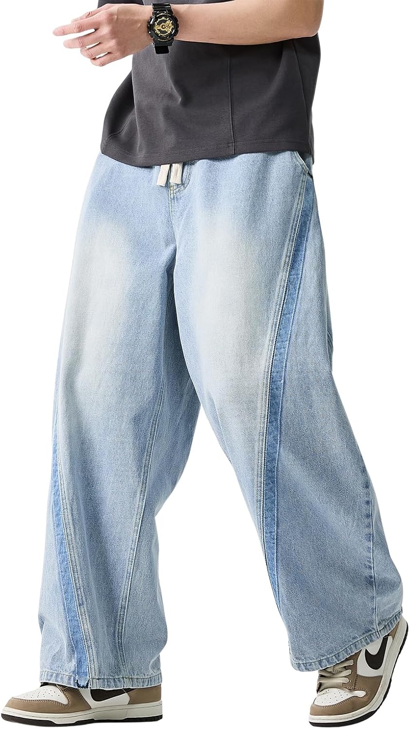 DOSLAVIDA Baggy Jeans for Men Wide Leg Hip Hop Jean Stylish Loose Fit Denim Pants Casual Streetwear Skateboard Pants