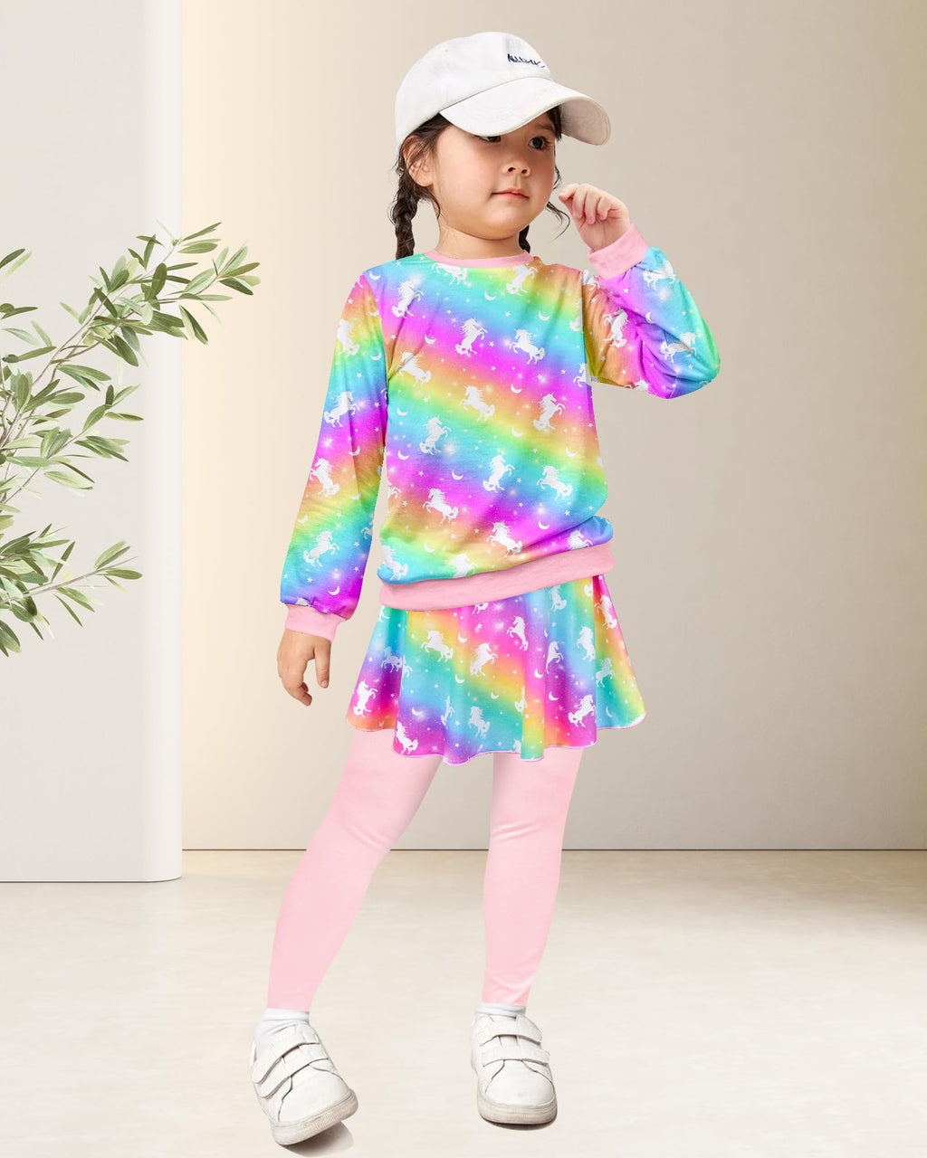 Toddler Kid Girl Clothing Set Outfit Long Sleeve Top, Unicorn Print Pantskirts Fall Winter Outfit Set
