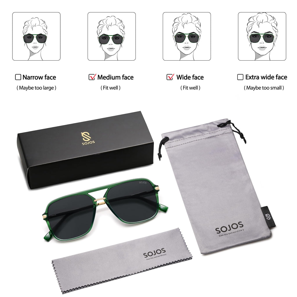 SOJOS Sunglasses for Women & Men, Square, Retro, Polarized Lens, Trendy Aviator, 90s Shades