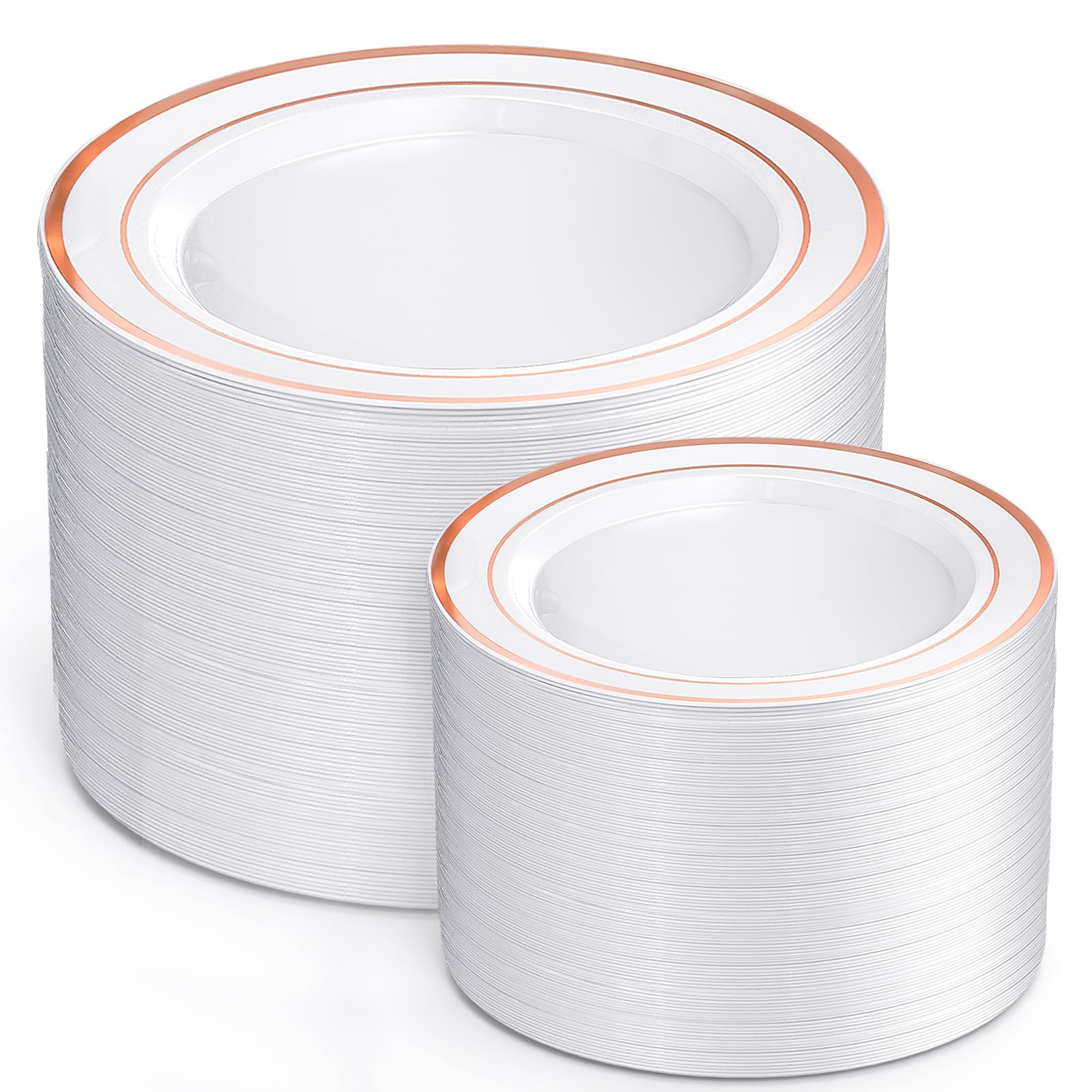 I00000 102 Pieces Gold Plastic Plates, Disposable Party Plates White Gold Rim, 51 Disposable Gold Dinner Plates 10.25 Inch and 51 Disposable Dessert Appetizer Elegant Fancy Wedding Plates 7.5 Inch