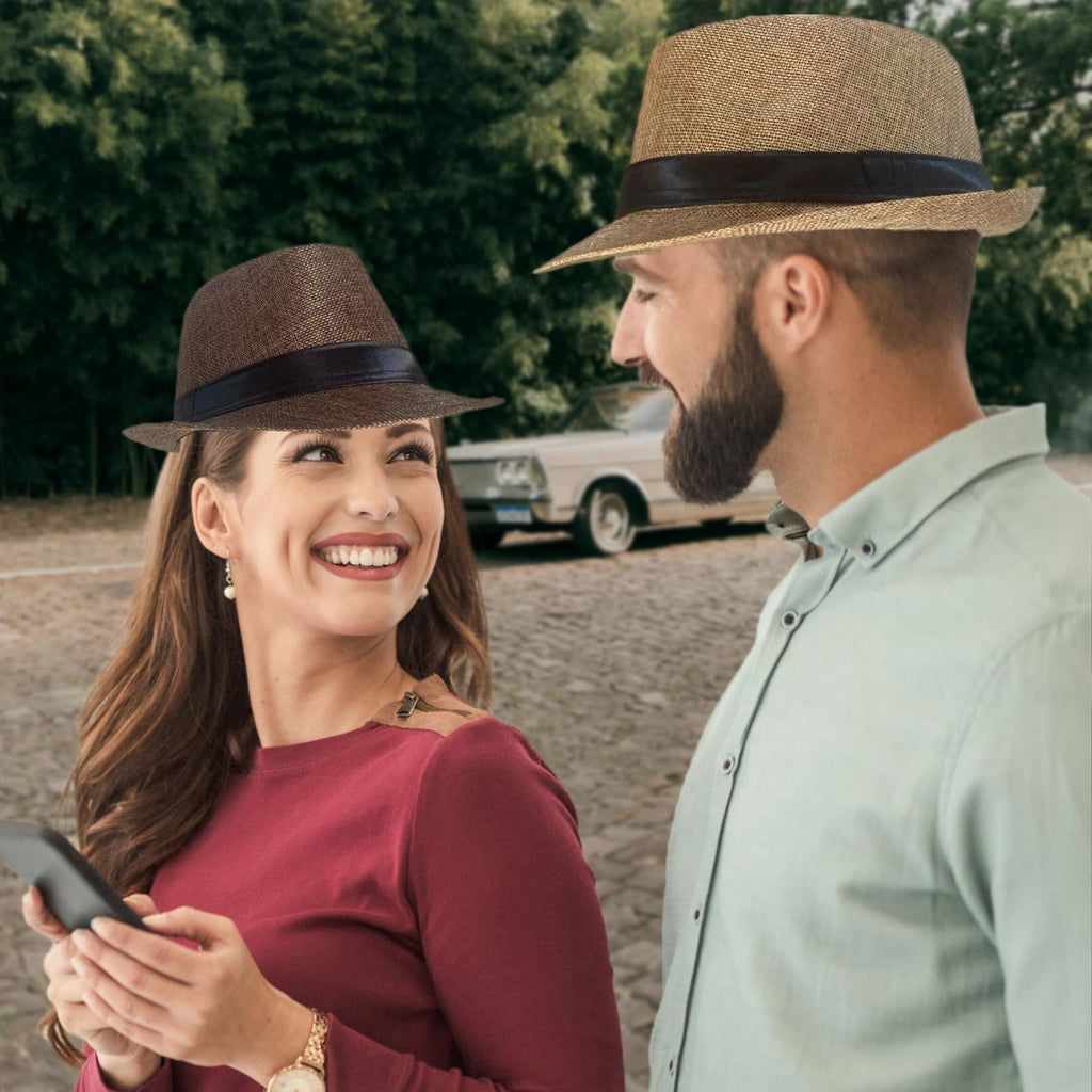 5 Pack Bulk Cuban Fedora Sun Hats Men with Adjustable Strap, Short Brim 1920s Unisex Party Costume Hats Women.