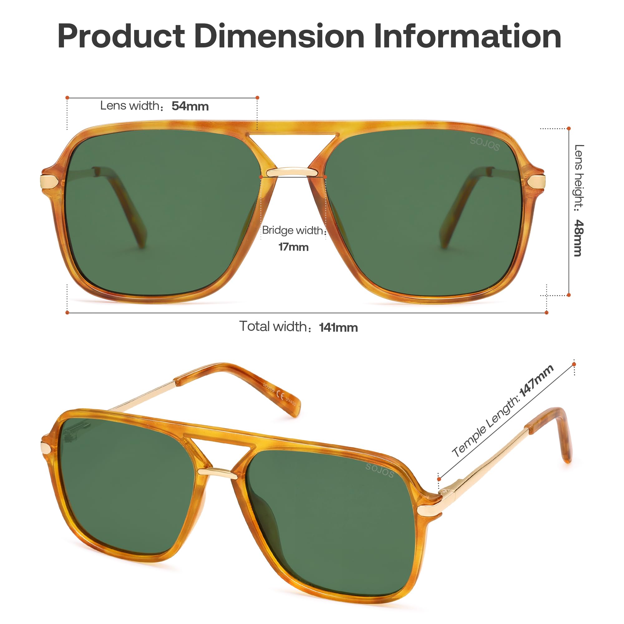 SOJOS Sunglasses for Women & Men, Square, Retro, Polarized Lens, Trendy Aviator, 90s Shades