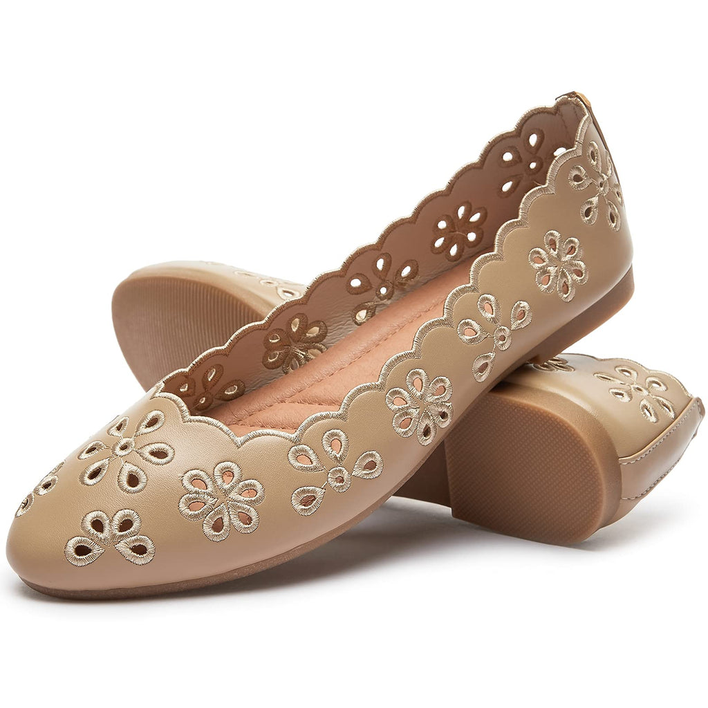 FRACORA Women's Ballet Flats Black PU Leather Dress Shoes Comfortable Round Toe Slip on Flats with Breathable Eyelets