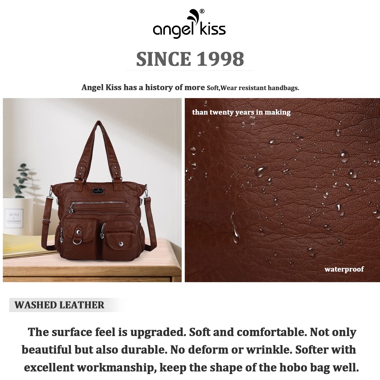 Angelkiss Purses and Handbag for Women Soft Leather Hobo Bags Satchel Shoulder Bags Ladies Tote Crossbody Bag