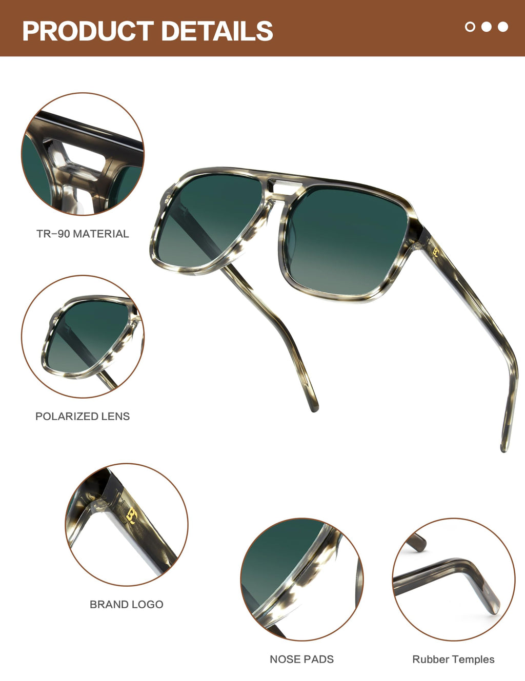 BIRCEN Women Polarized Acetate Sunglasses: Fashion Square Aviator Shades UV Protection for Trendy Laides Travel Beach Outdoor