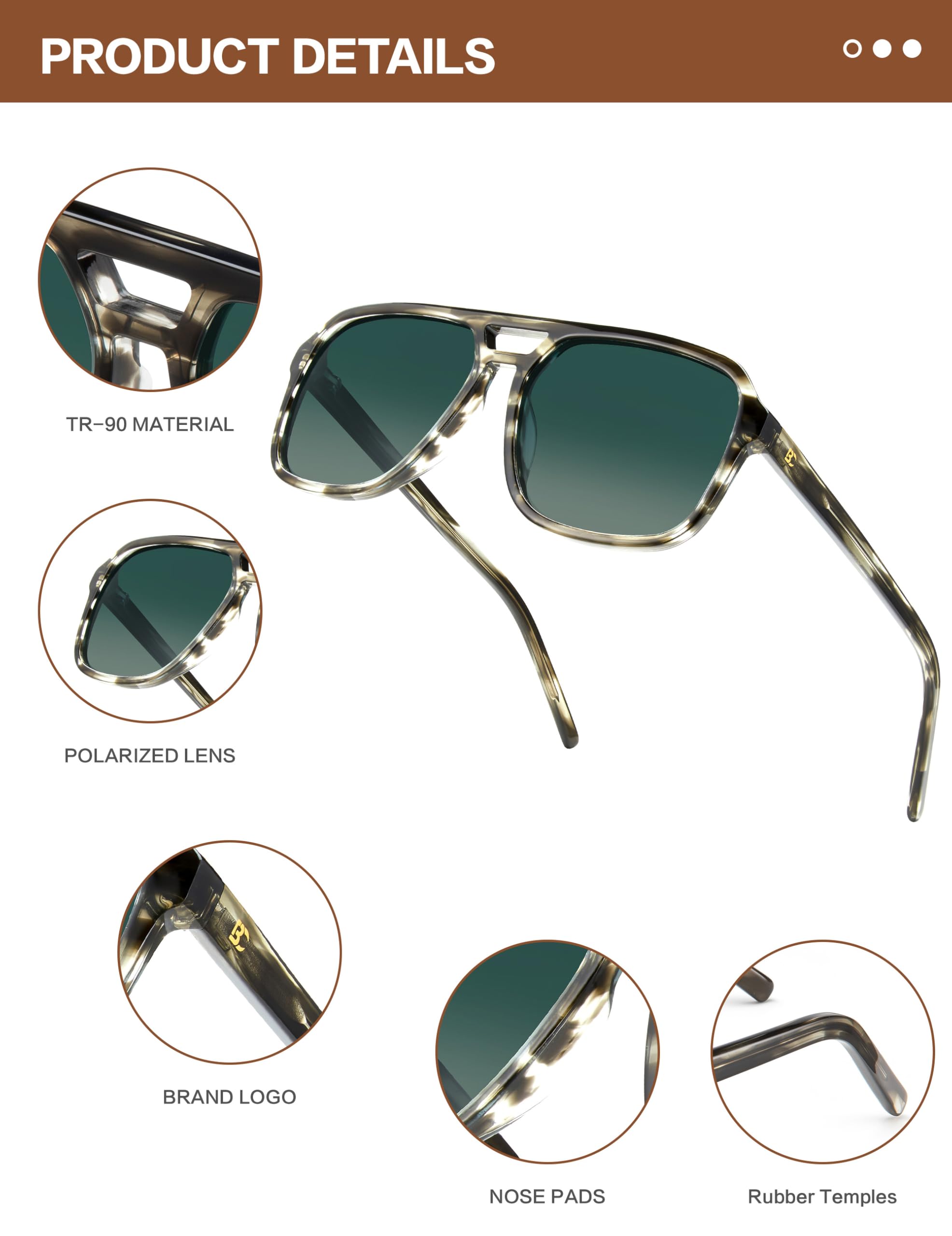 BIRCEN Women Polarized Acetate Sunglasses: Fashion Square Aviator Shades UV Protection for Trendy Laides Travel Beach Outdoor