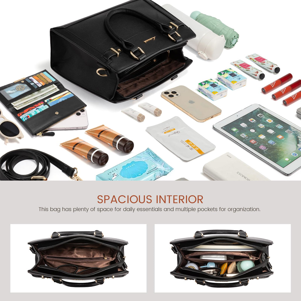 LOVEVOOK Purses and Handbags for Women, Tote Shoulder Bag Satchel Black Purse and PU Leather Top Handle for ladies