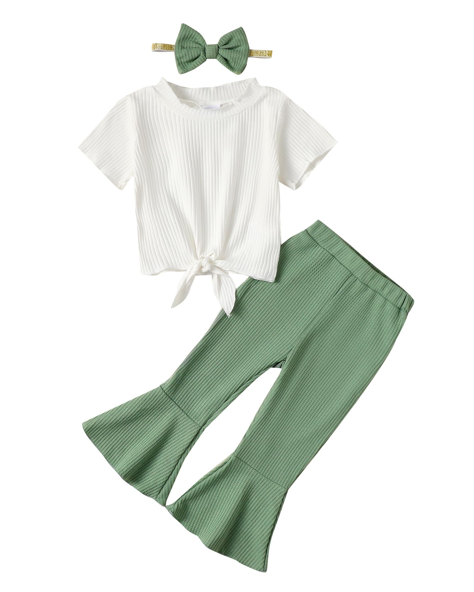 Kucnuzki Baby Girl Clothes Toddler Girl Outfit Ruffle Sleeve Shirt Floral Pant Set Fall Winter Clothing for Girl