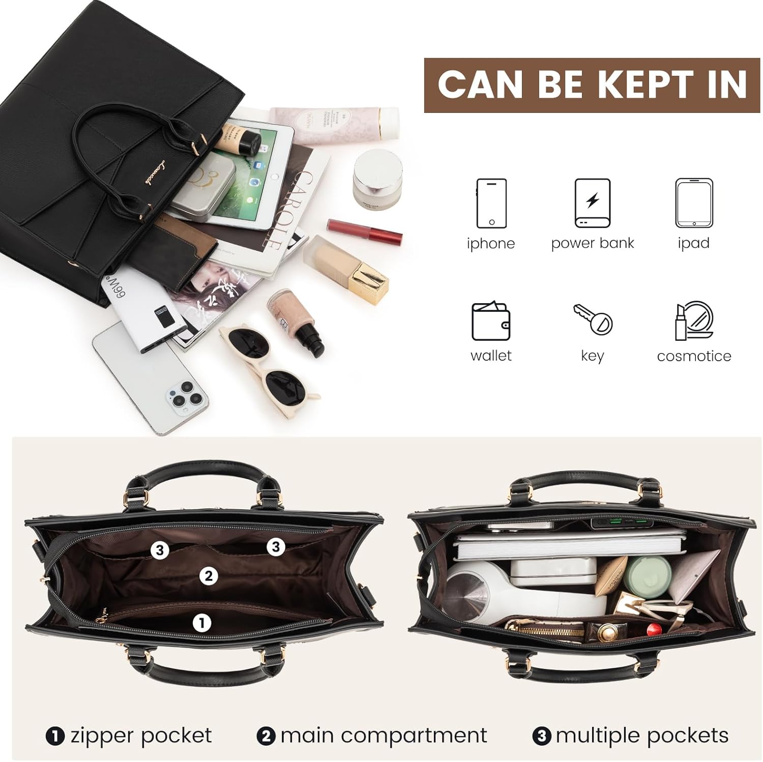 LOVEVOOK Purses for Women,Satchel Handbags Tote Bag, Black Pu Leather Shoulder Crossbody Top Handle Purse with Zipper