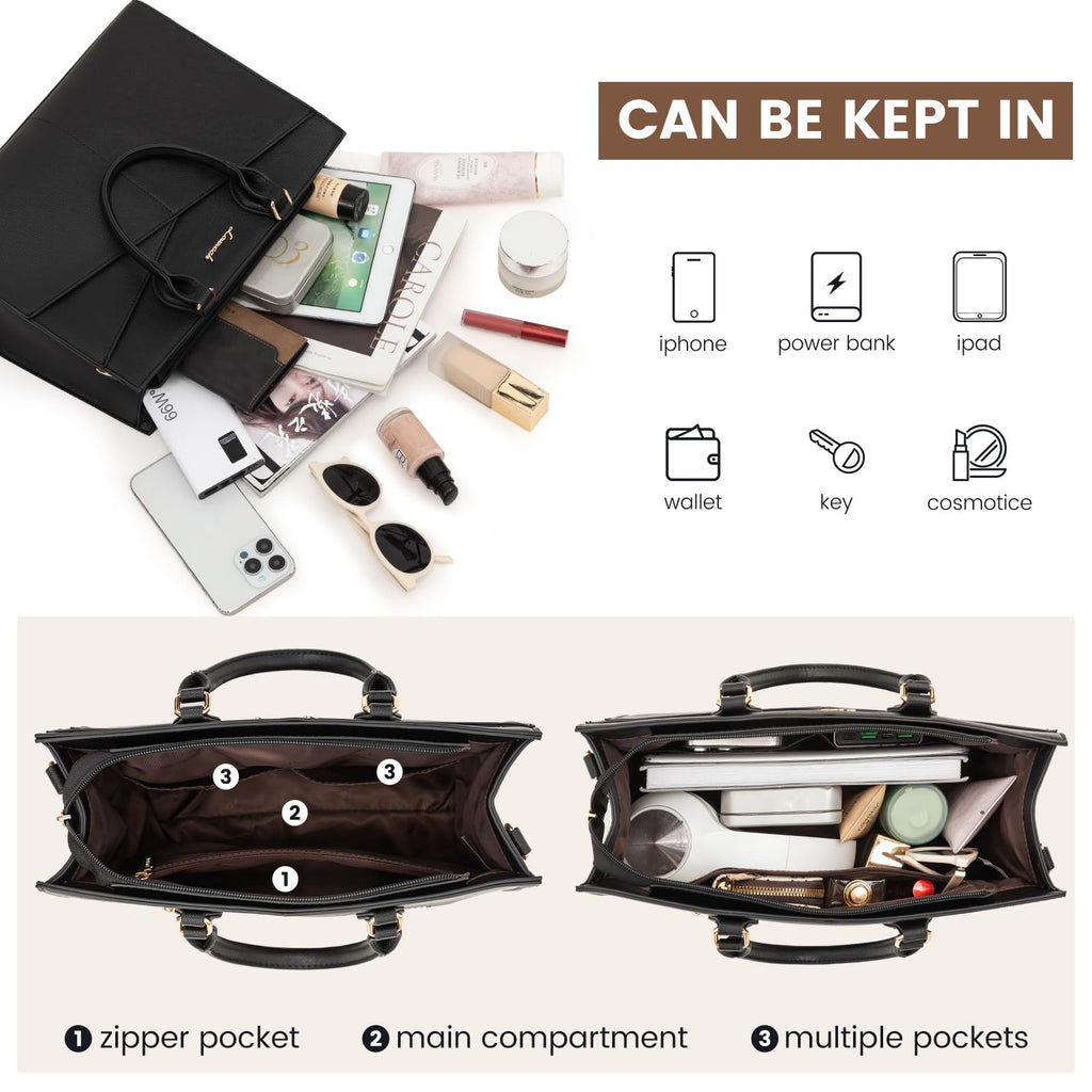 LOVEVOOK Purses for Women,Satchel Handbags Tote Bag, Black Pu Leather Shoulder Crossbody Top Handle Purse with Zipper