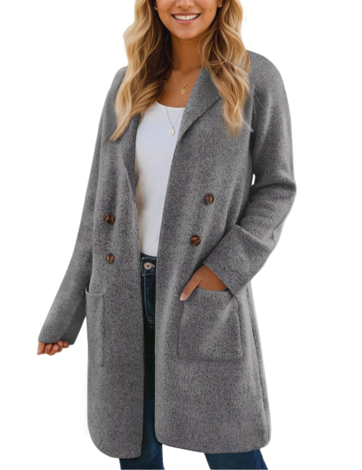 CiCiBird Women Fall Long Cardigan Sweater Trendy Knit Jacket Coat Dressy Blazer Coatigan