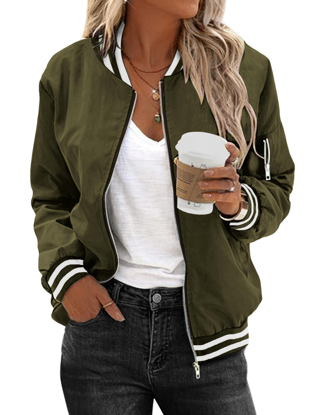 Zeagoo Women's Bomber Jacket Casual Coat Zip Up Spring Fall Clothes with Pockets S-XXL