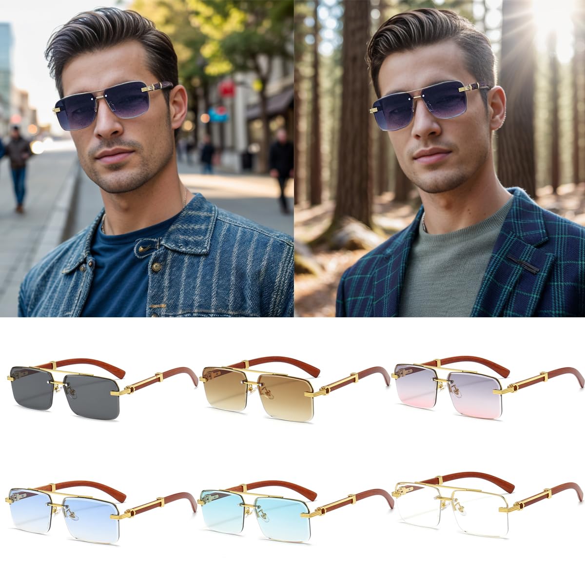 JOVAKIT Trendy Square Sunglasses for Men Women Semi Rimless Frame Shades 90s Vintage Retro Sun Glasses UV400 Protection