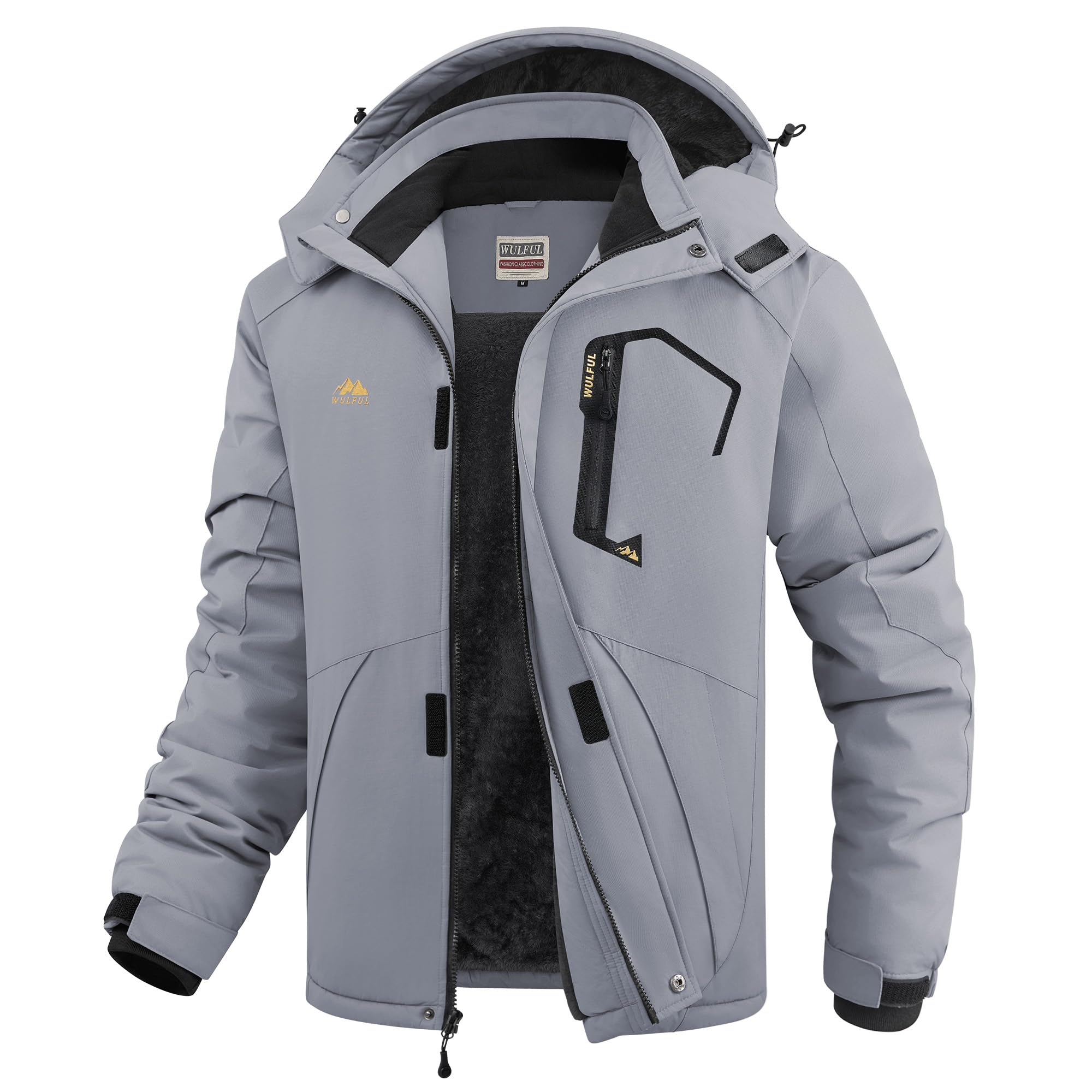 WULFUL Men's Ski Jackets Warm Winter Snow Windbreaker Resistant Snowboard Fleece Coat Mountain Waterproof Parka with Hood