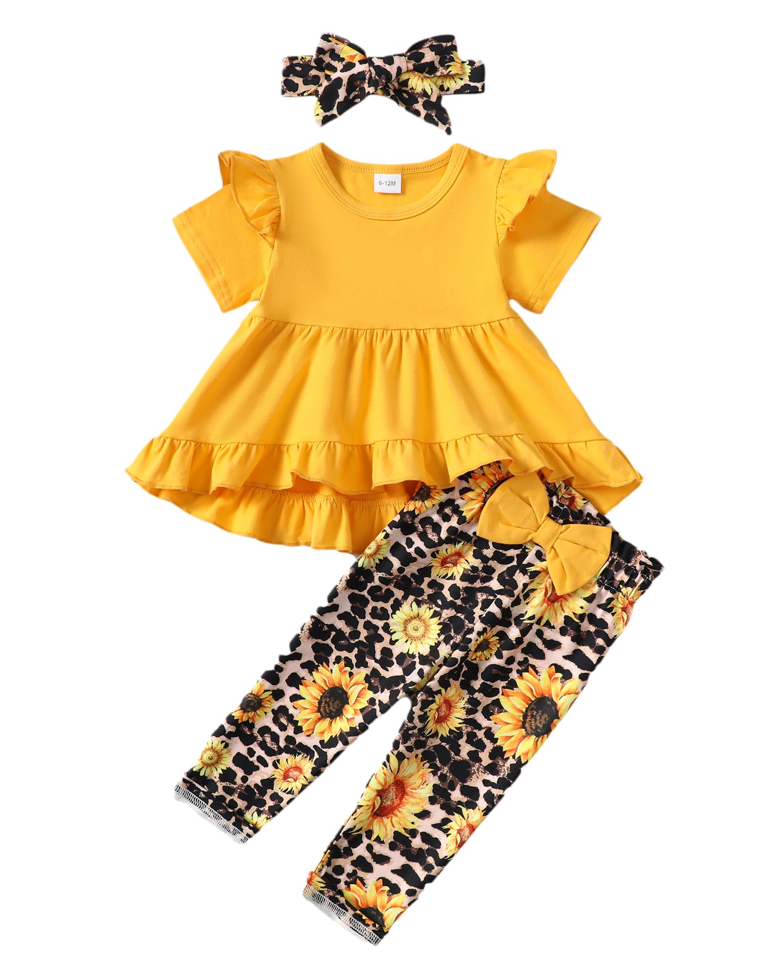 Kucnuzki Baby Girl Clothes Toddler Girl Outfit Ruffle Sleeve Shirt Floral Pant Set Fall Winter Clothing for Girl