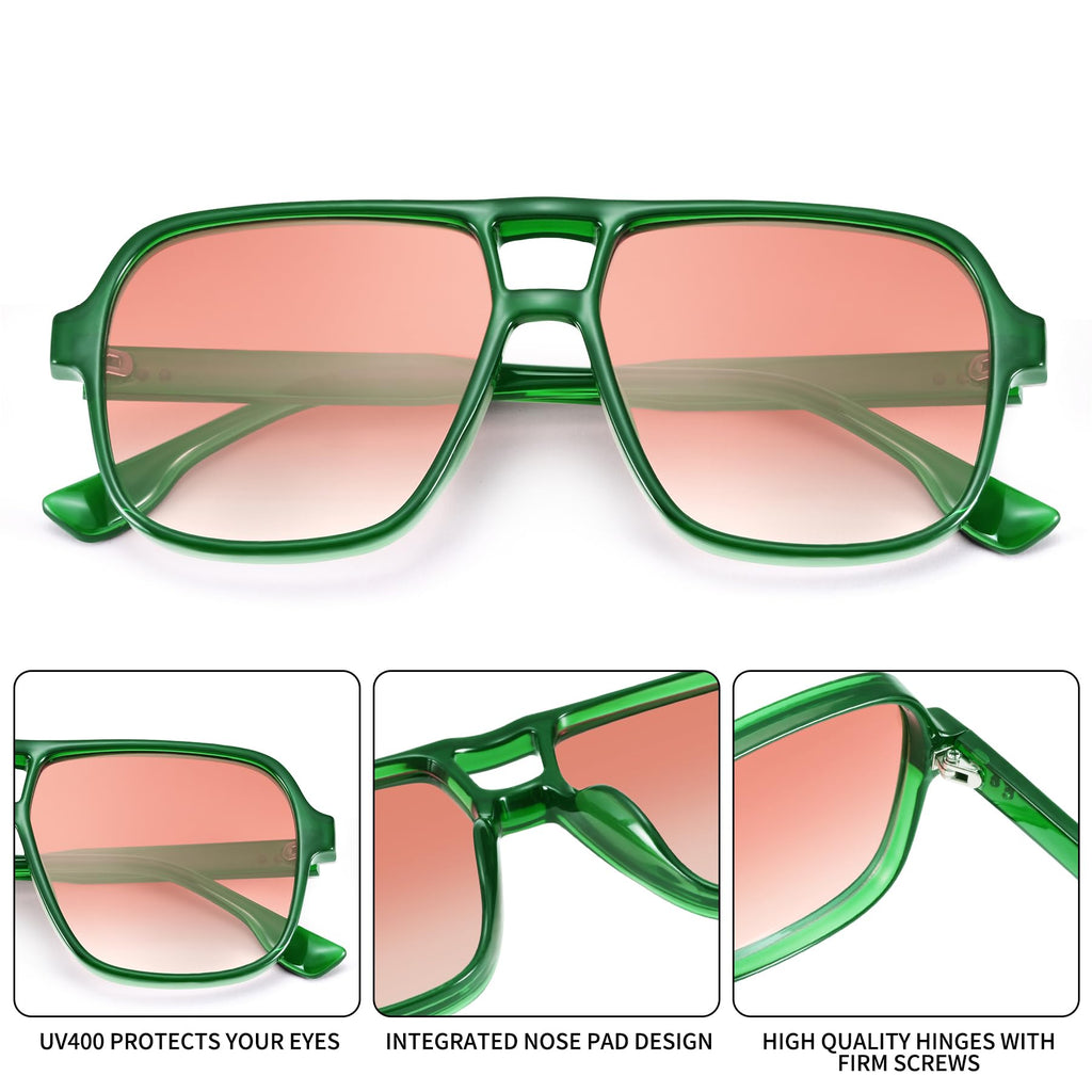 Oversized Aviator Sunglasses for Women Men - Retro 70s Square Shades Sun Glasses