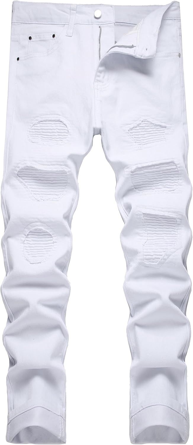 JUNBAOSS Men's Slim Fit Stretch Jeans Ripped Skinny Jeans for Men, Distressed Straight Leg Fashion Comfort Flex Waist Pants