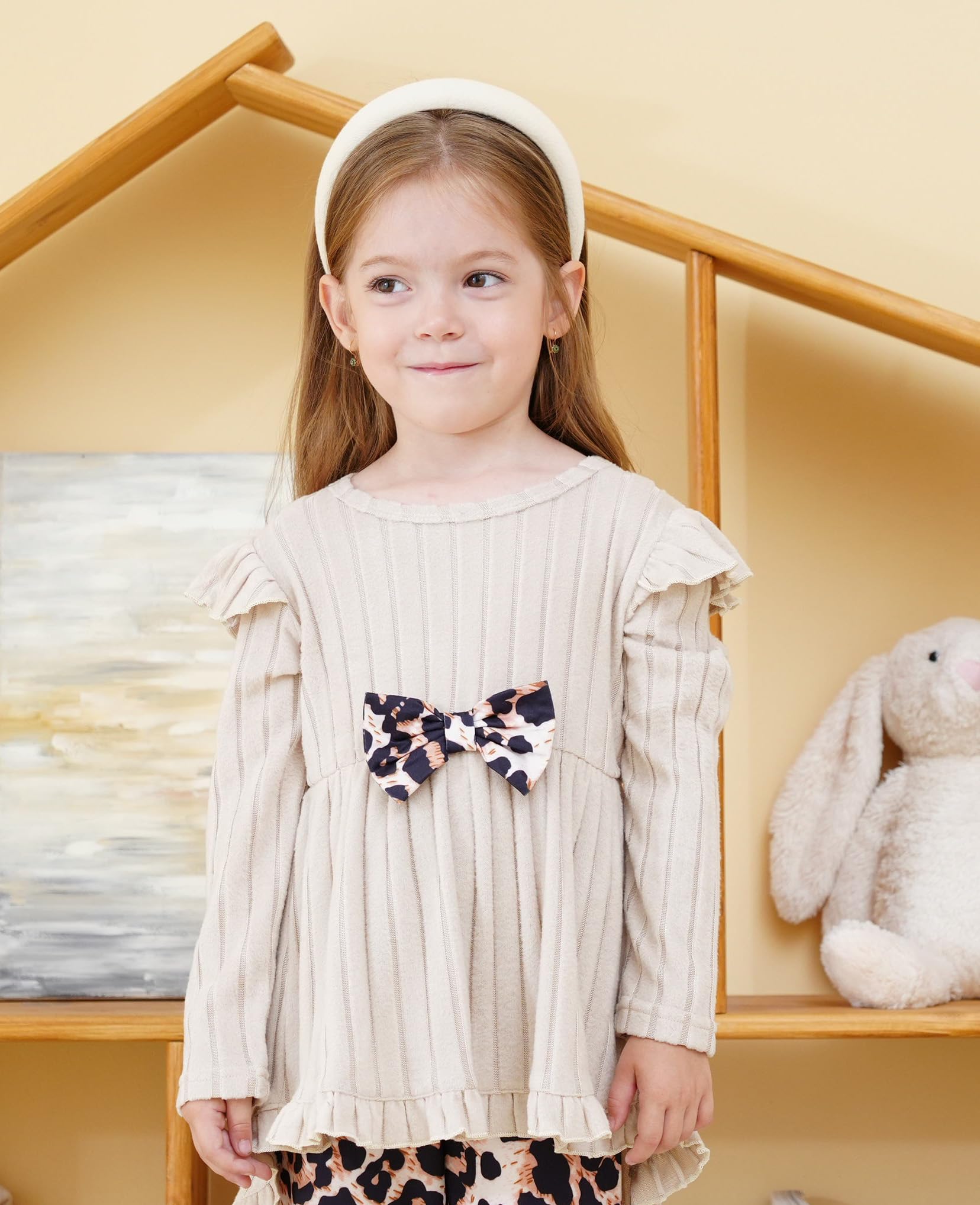 Toddler Girl Clothes Ruffle Long Sleeve Heart Print Tops and Pants 2PC Little Girl Winter Outfits Size (4-7T)