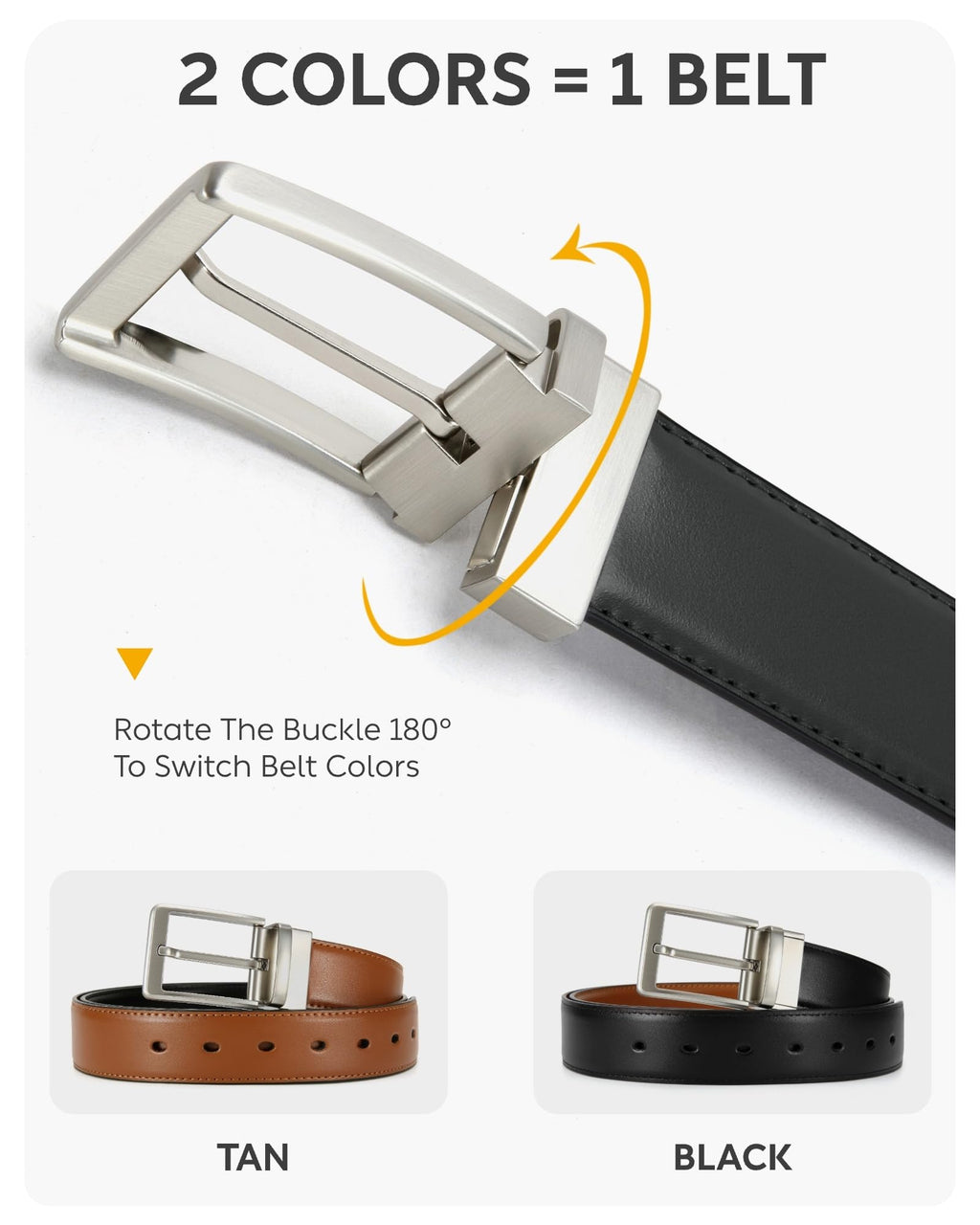 CHAOREN Boys Belt, Most Size Kids 1 1/4" Dress Reversible Belt for Youth - One Leather Belt Two Style