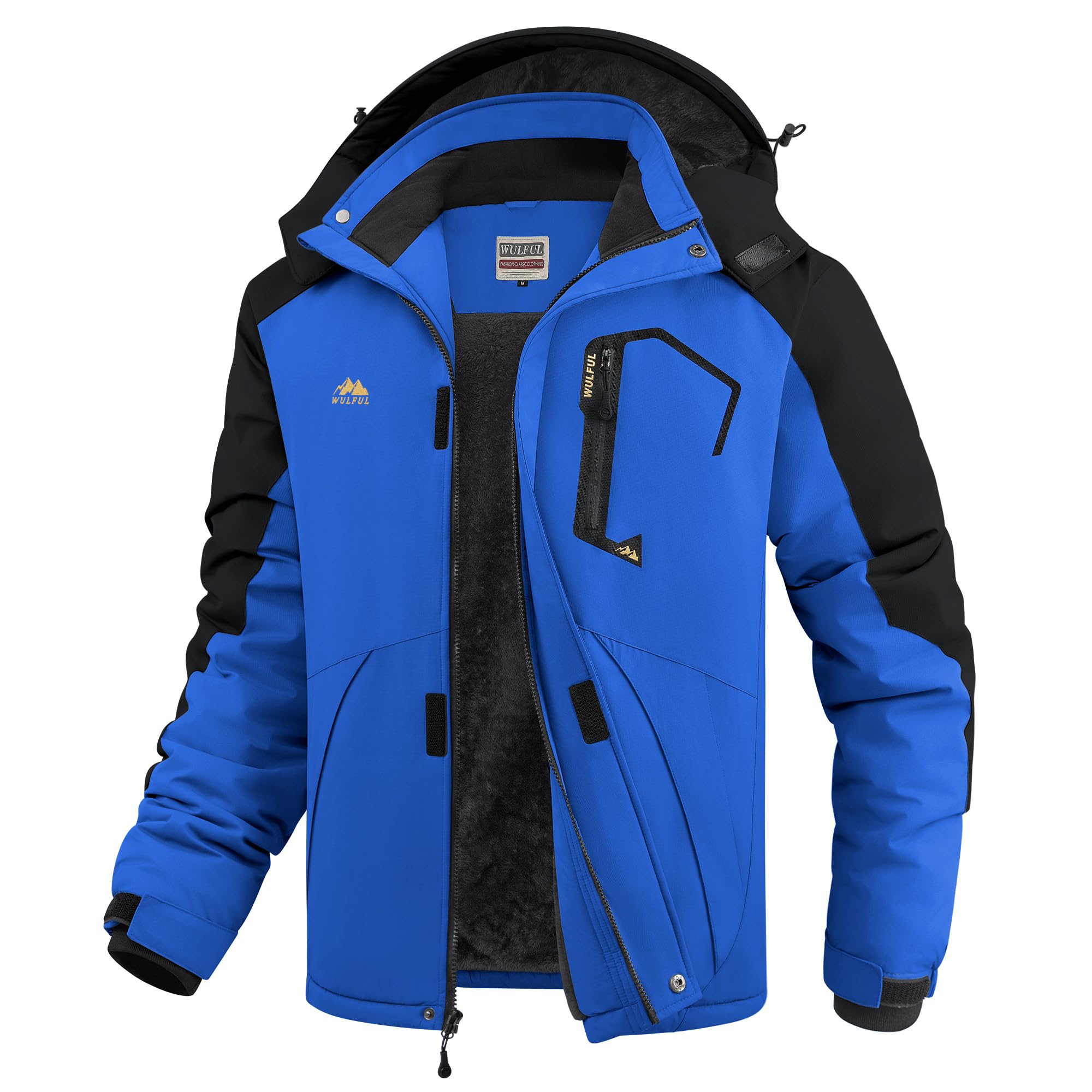 WULFUL Men's Ski Jackets Warm Winter Snow Windbreaker Resistant Snowboard Fleece Coat Mountain Waterproof Parka with Hood