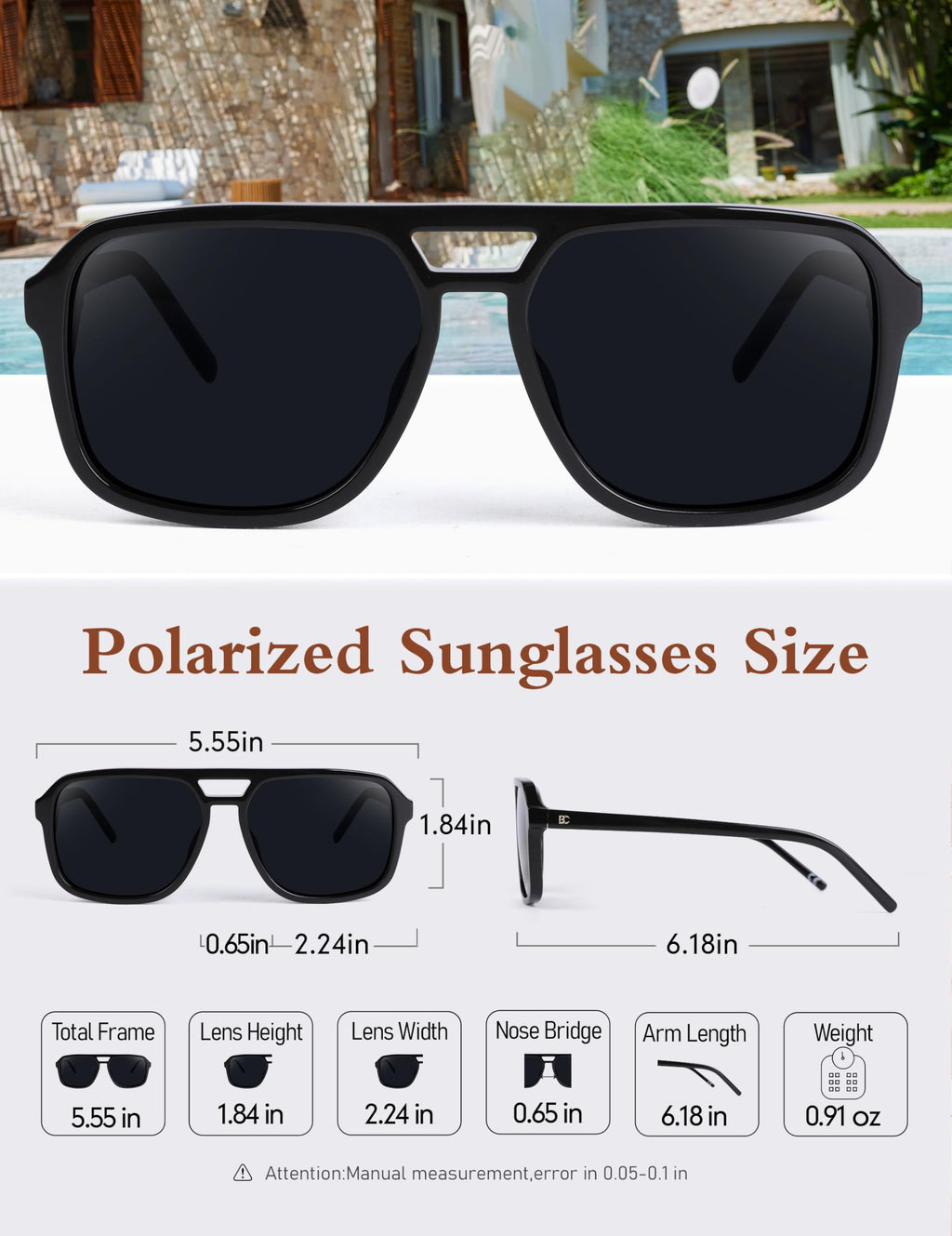 BIRCEN Women Polarized Acetate Sunglasses: Fashion Square Aviator Shades UV Protection for Trendy Laides Travel Beach Outdoor