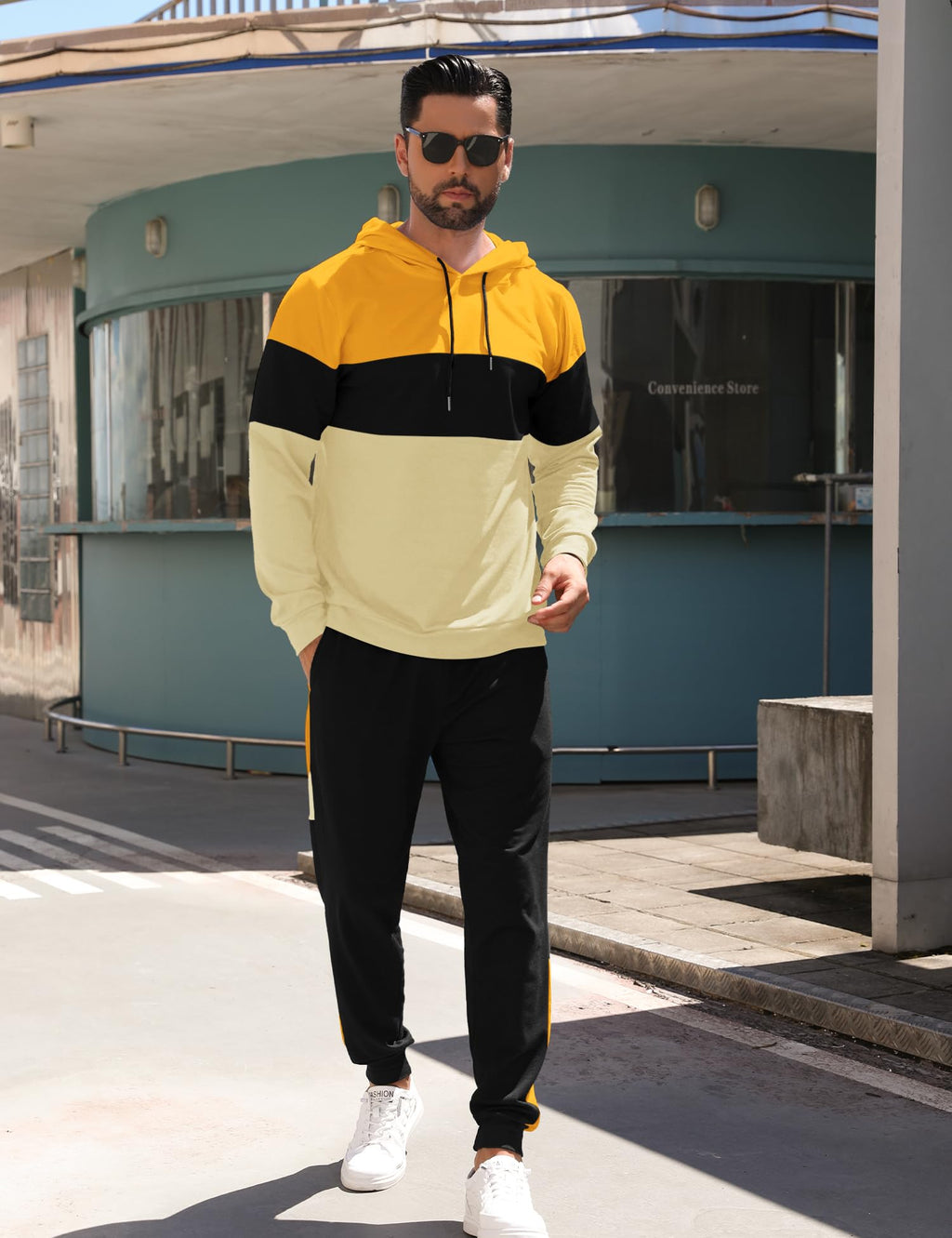 Babioboa Men's Tracksuit 2 Piece Color Block Hoodie Set Pullover Sweatshirt and Jogging Sweatpants Athletic Sweatsuits Set