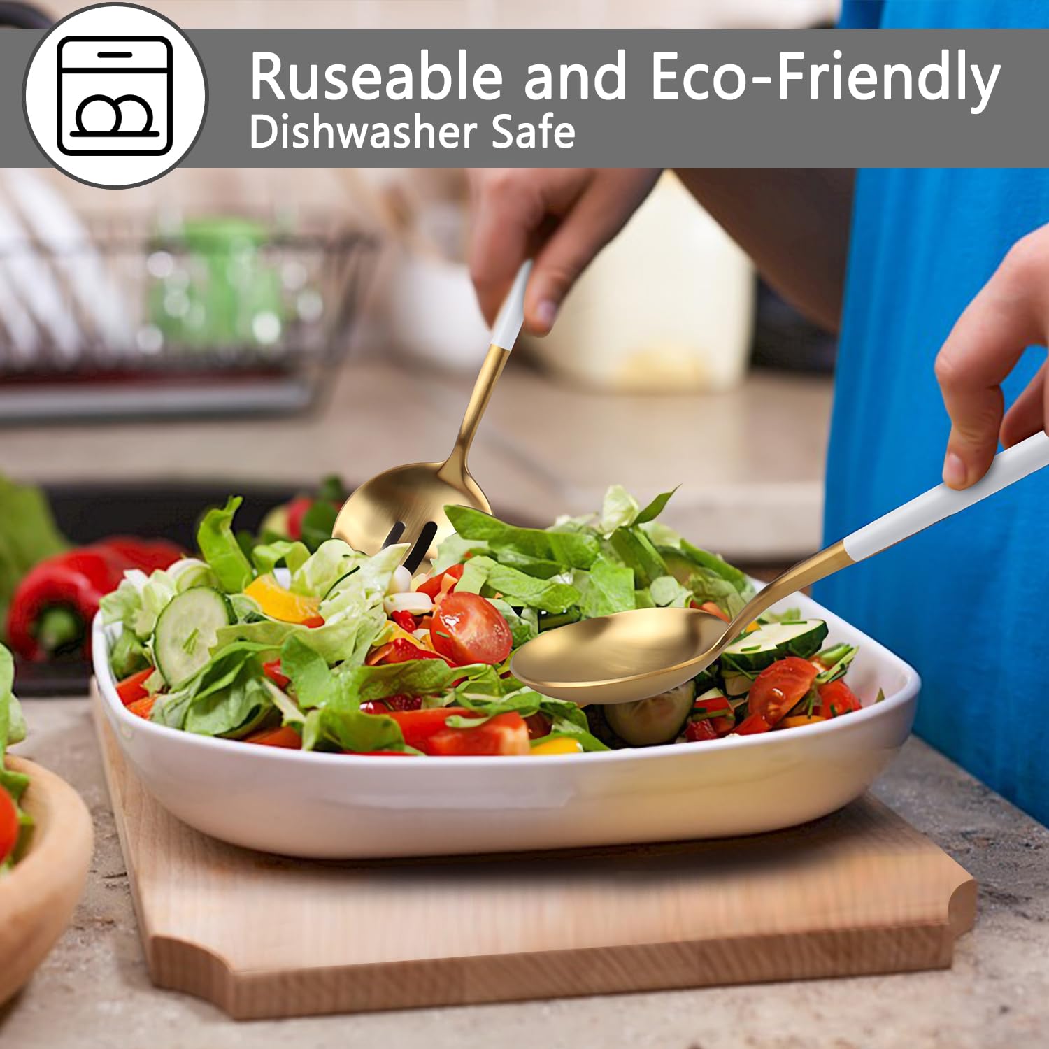 Gold Stainless Steel Serving Utensils Set, 5 Pcs - 10.8 Inch Serving Fork, 10.3 Inch Slotted Spoon, Sugar Spoon, Butter Knife for Buffet