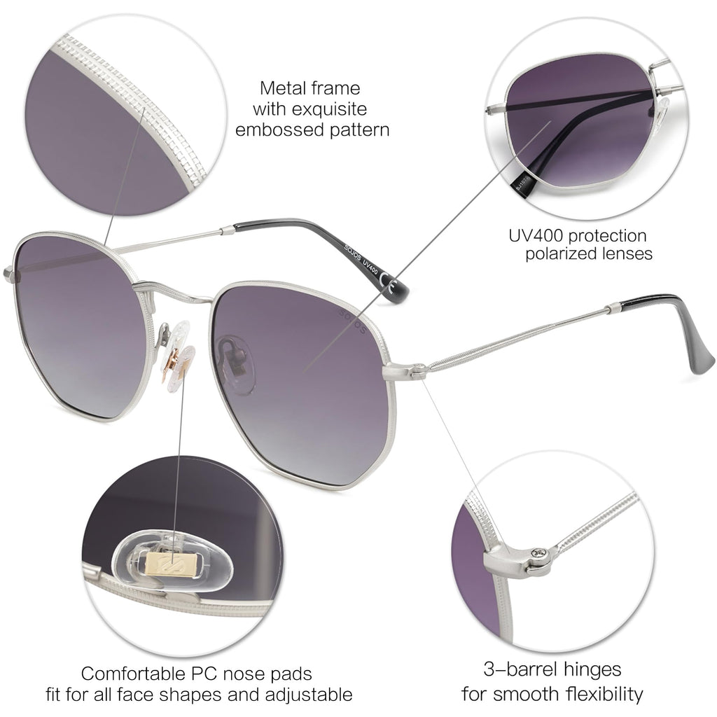 SOJOS Square Polarized Sunglasses for Women Men Small Hexagonal Polygon Shades SJ1072