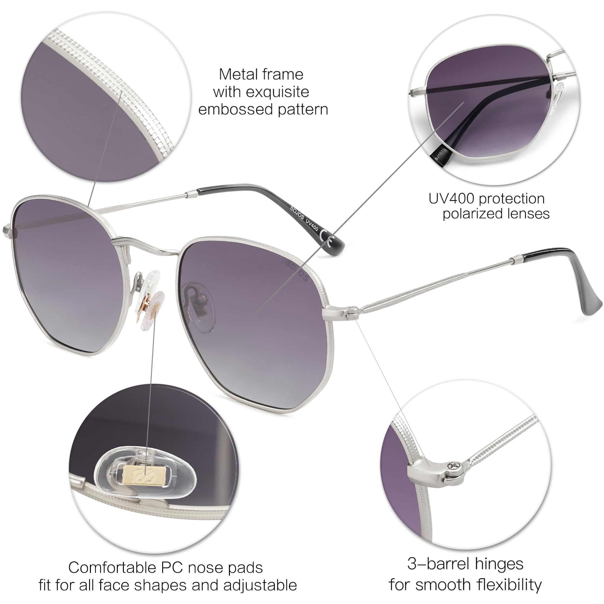 SOJOS Square Polarized Sunglasses for Women Men Small Hexagonal Polygon Shades SJ1072